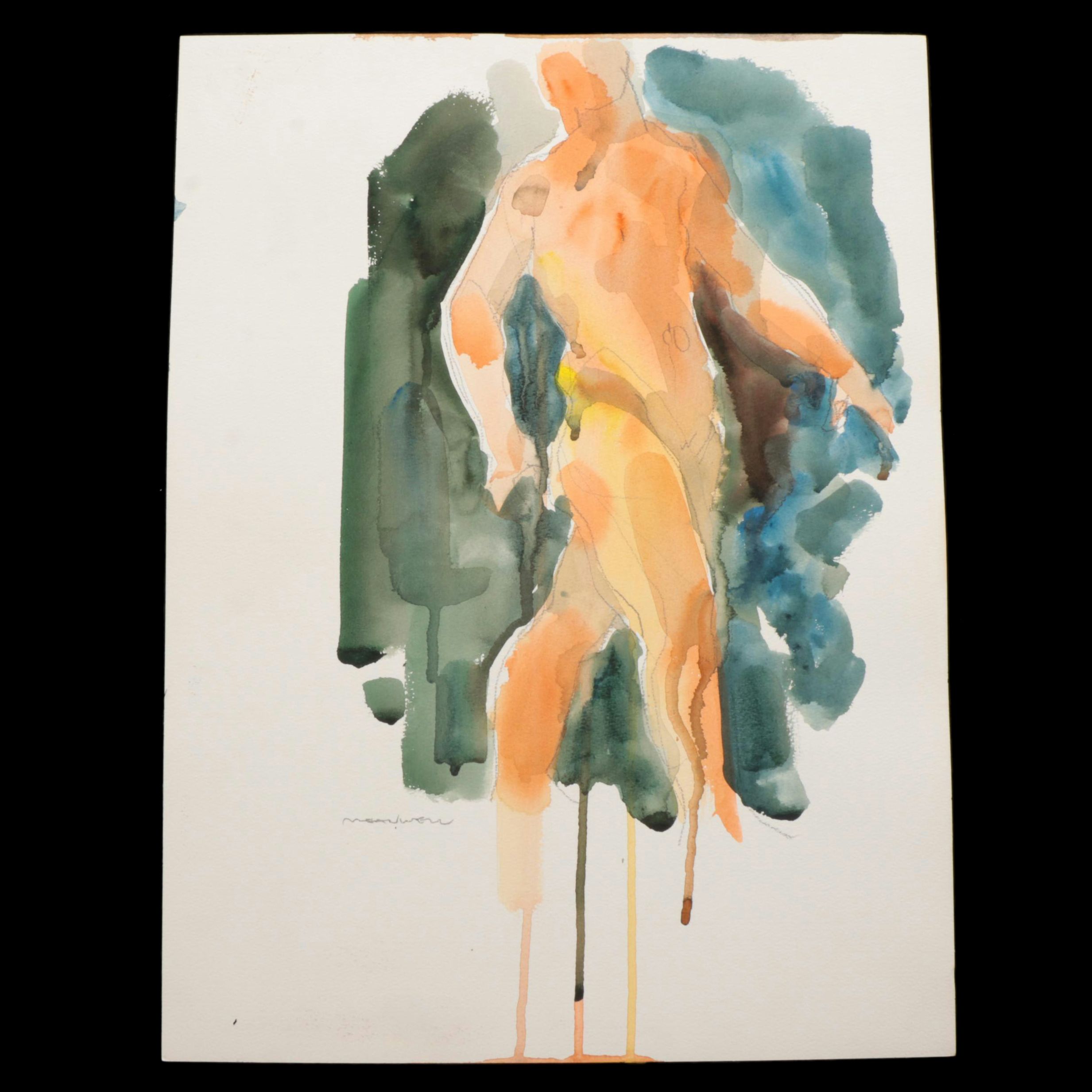 Jack Meanwell Watercolor Figure Painting of Standing Nude, Late 20th Century
