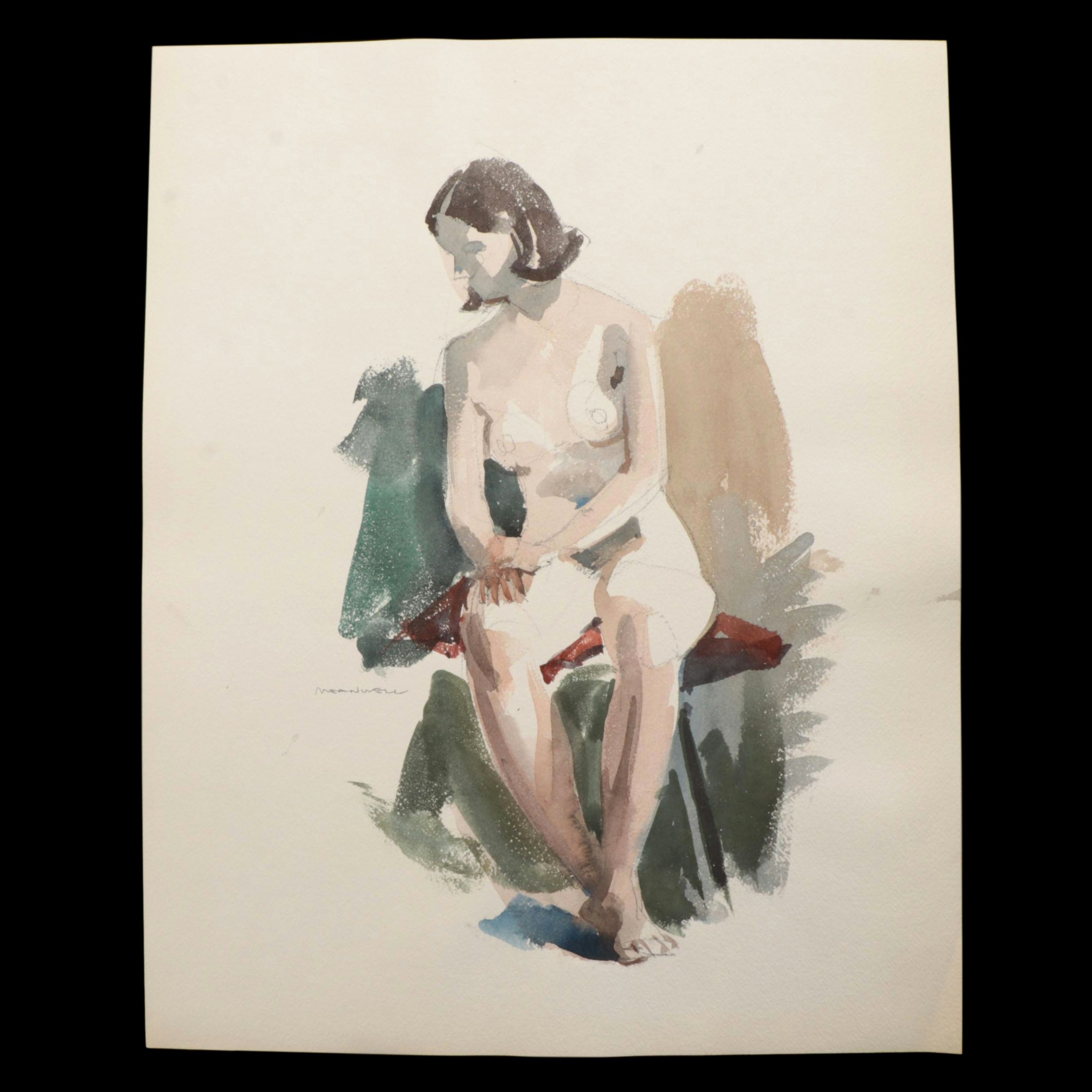 Jack Meanwell Watercolor Figure Painting of Seated Nude