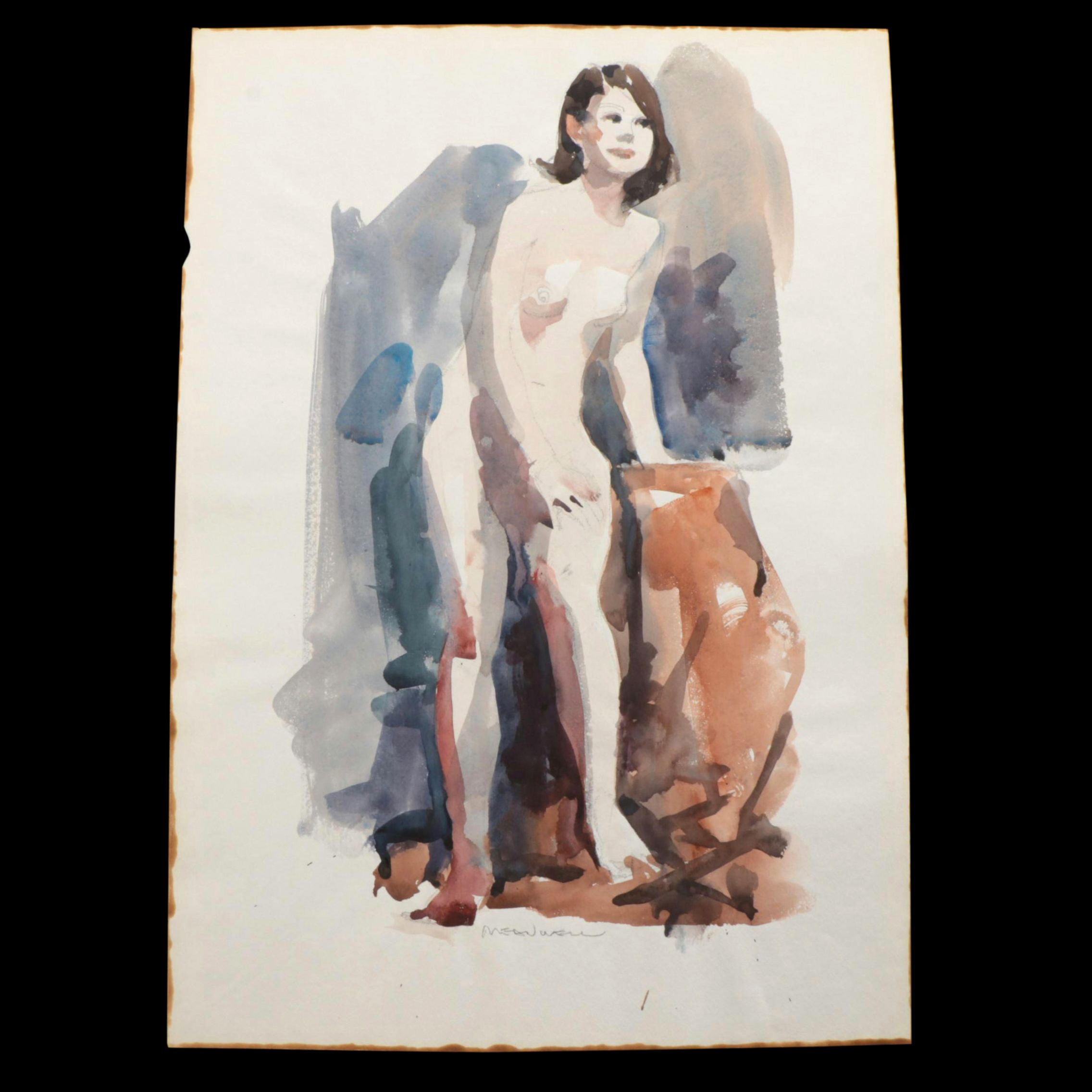 Jack Meanwell Watercolor Figure Painting of Standing Nude