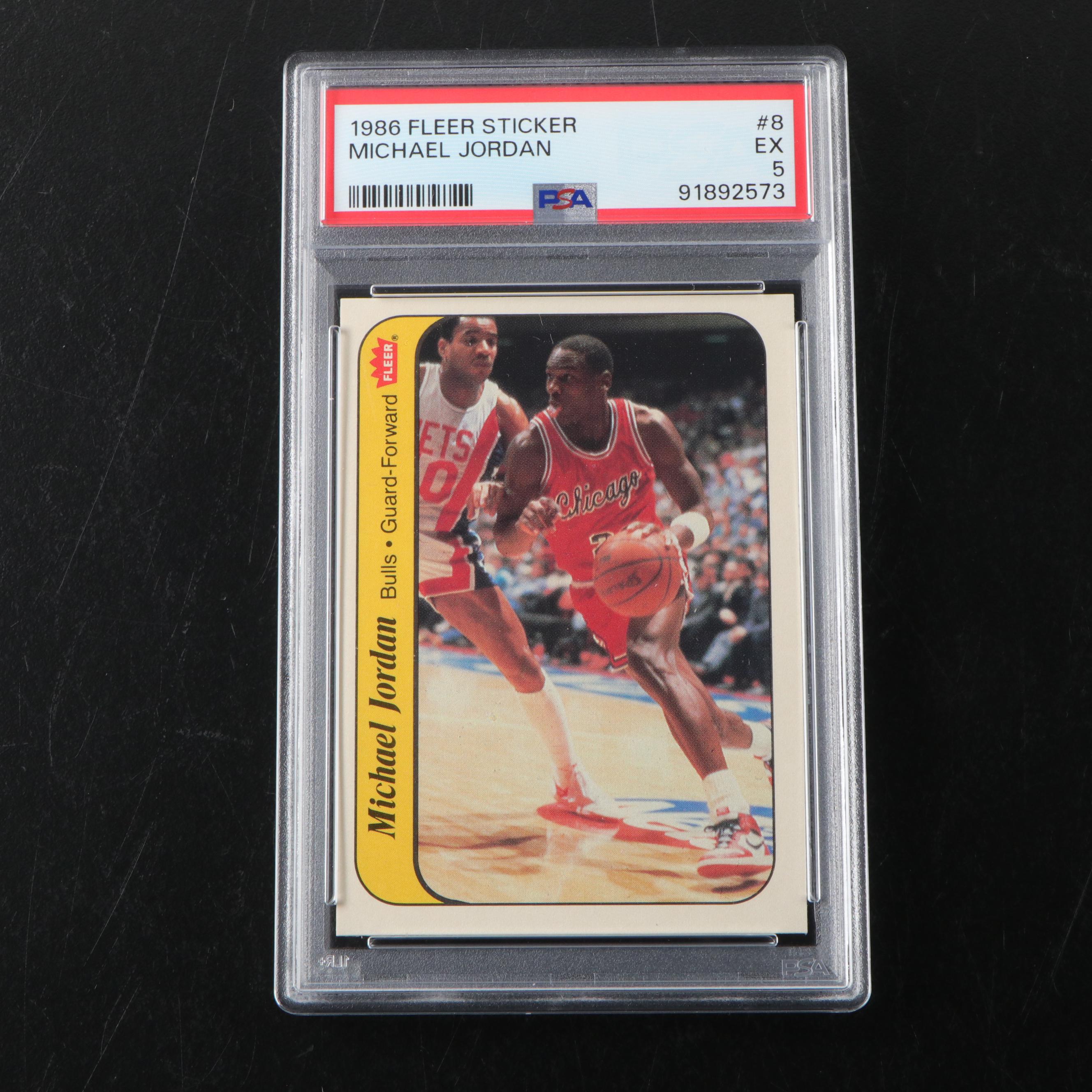 1986 Fleer Michael Jordan Chicago Bulls Rookie Sticker Card Graded PSA 5