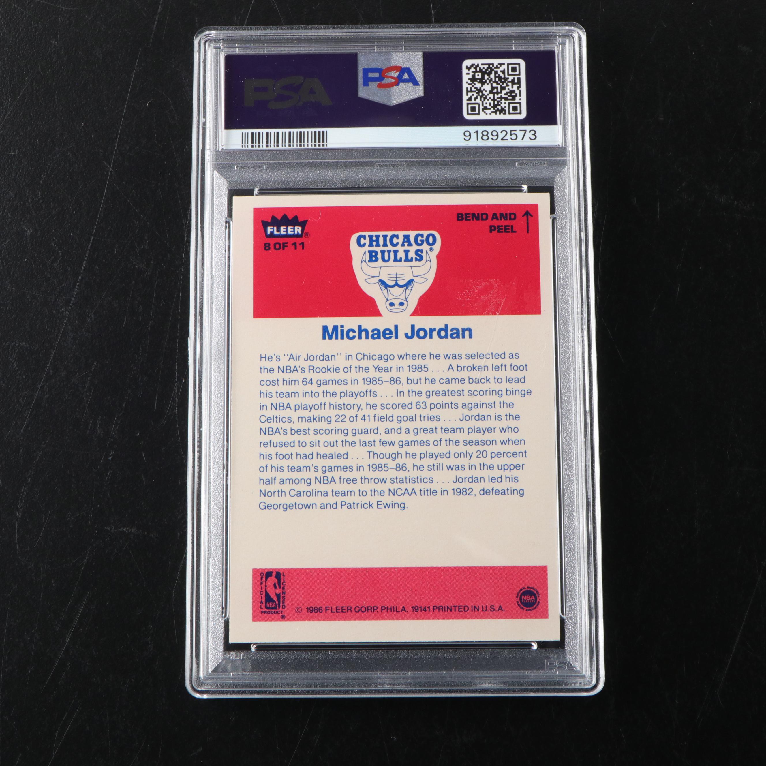 1986 Fleer Michael Jordan Chicago Bulls Rookie Sticker Card Graded PSA 5
