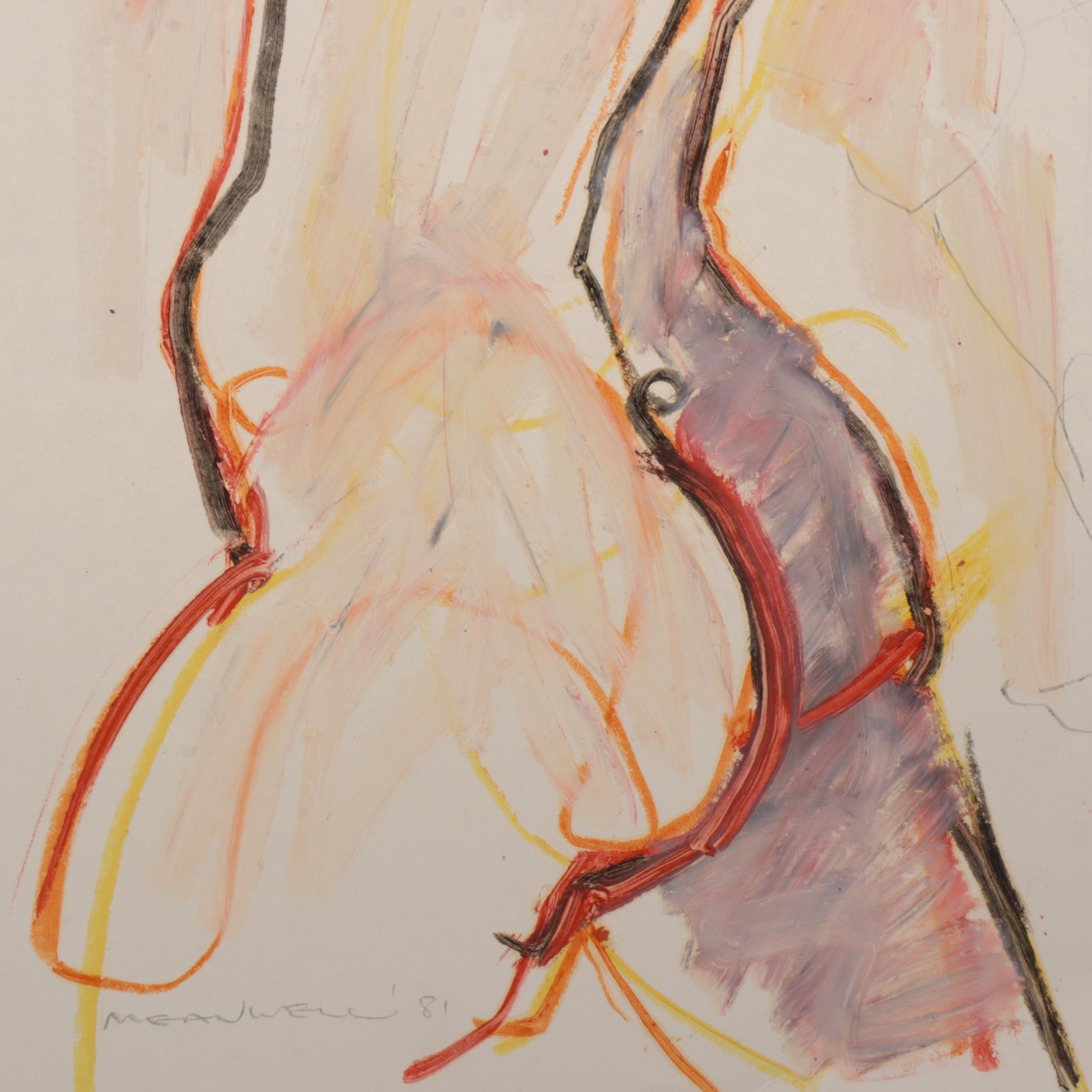 Jack Meanwell Figurative Oil Pastel Drawing, 1981