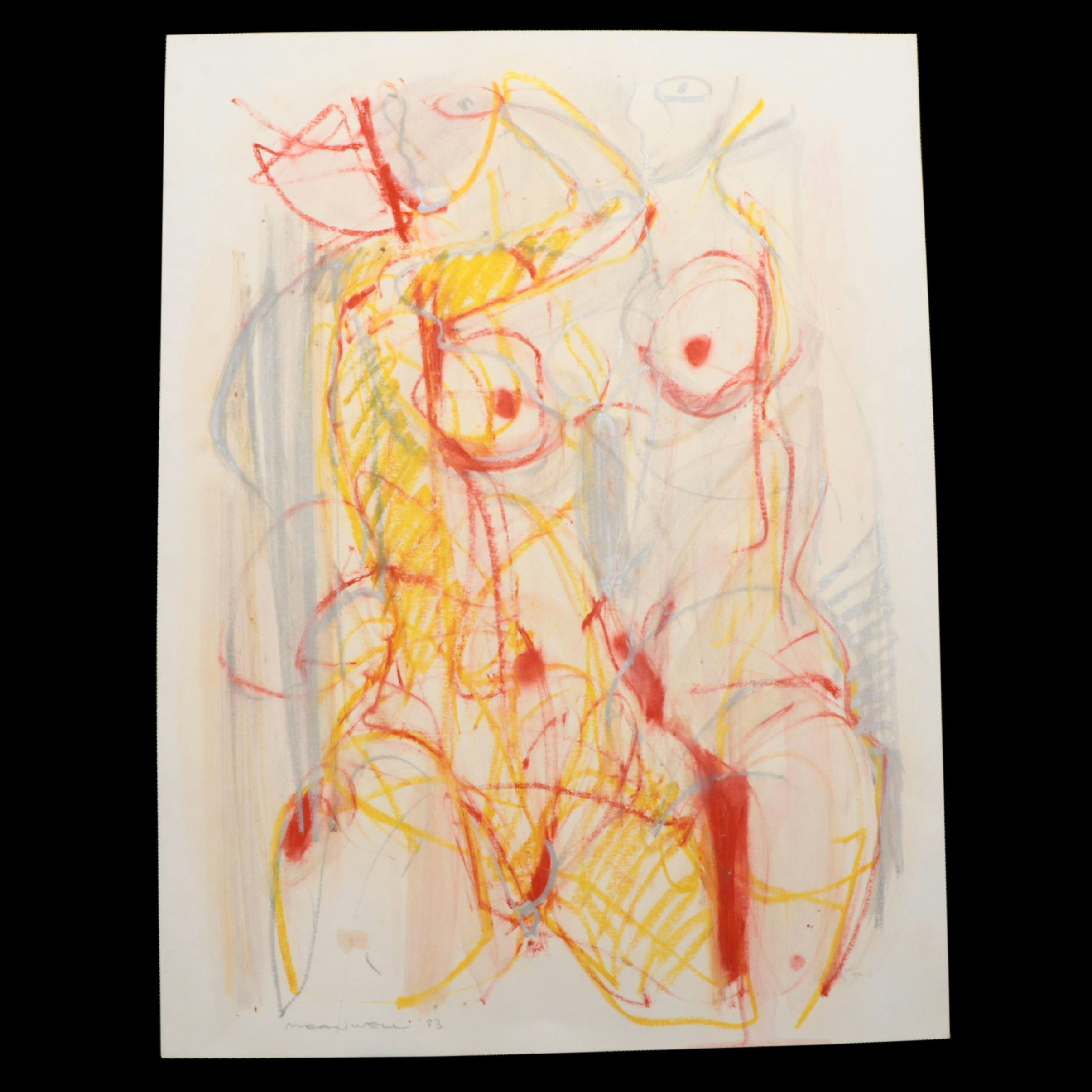 Jack Meanwell Expressionist Oil Pastel Figure Drawing, 1983