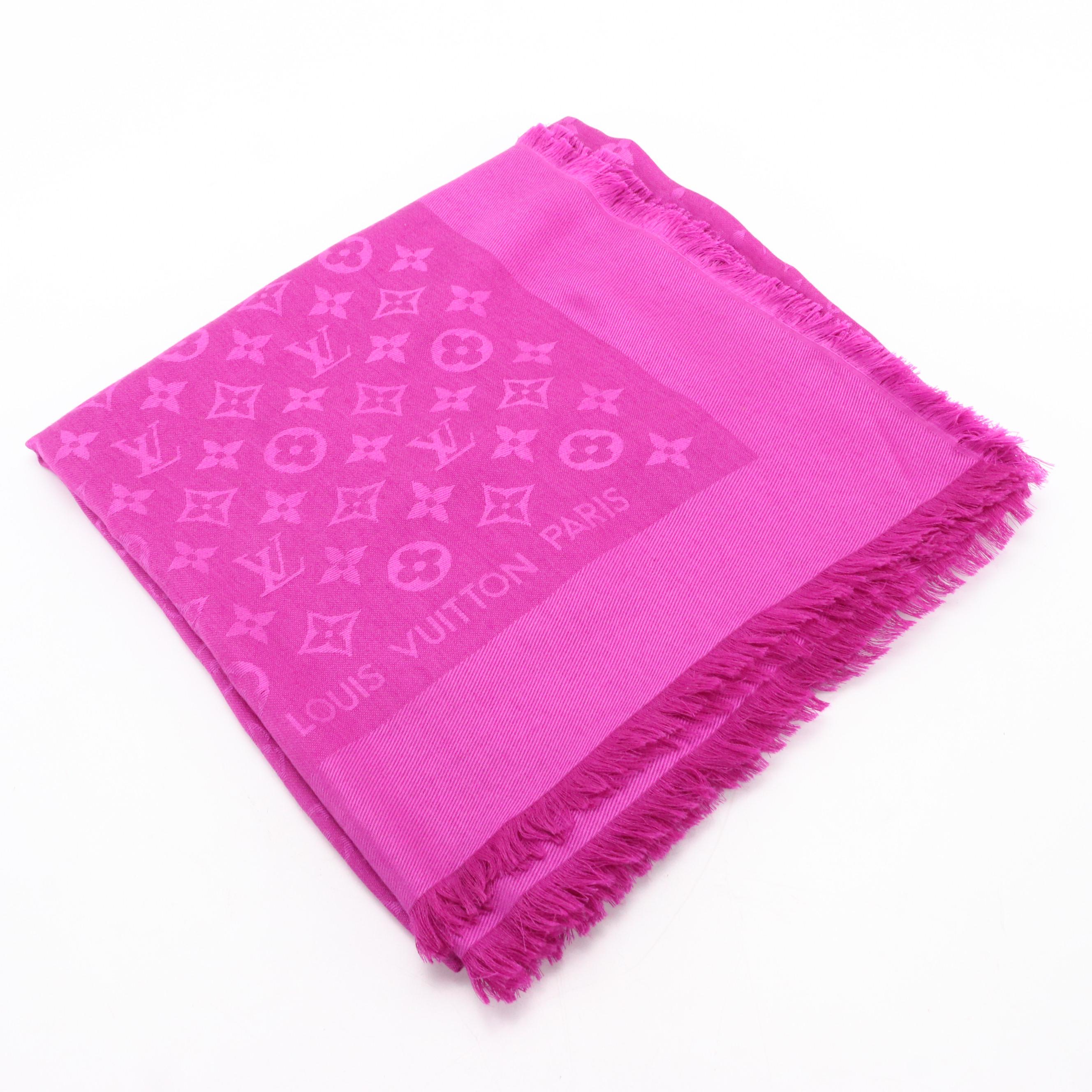 Louis Vuitton Shawl Scarf in Purple Monogram Silk and Wool with Box
