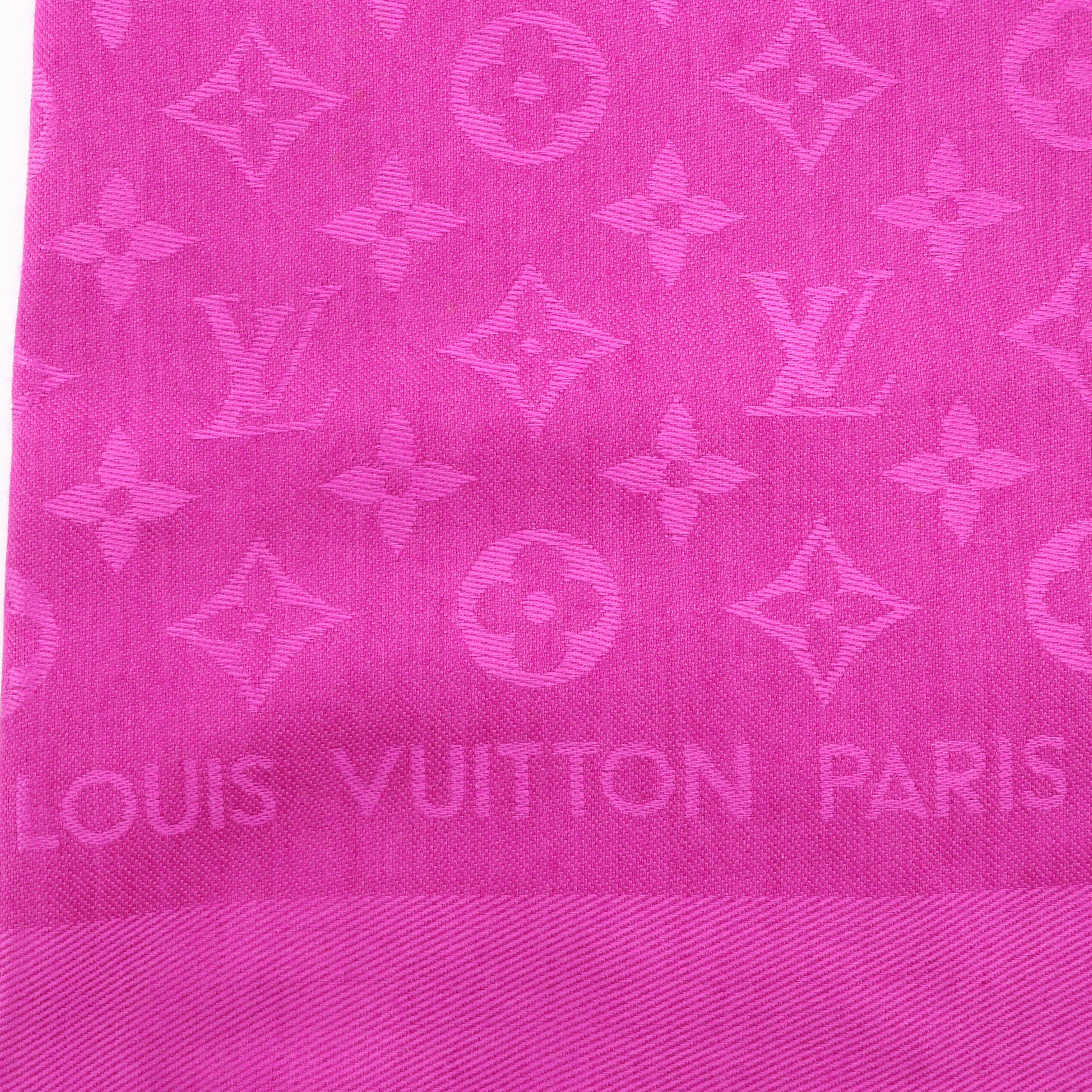 Louis Vuitton Shawl Scarf in Purple Monogram Silk and Wool with Box
