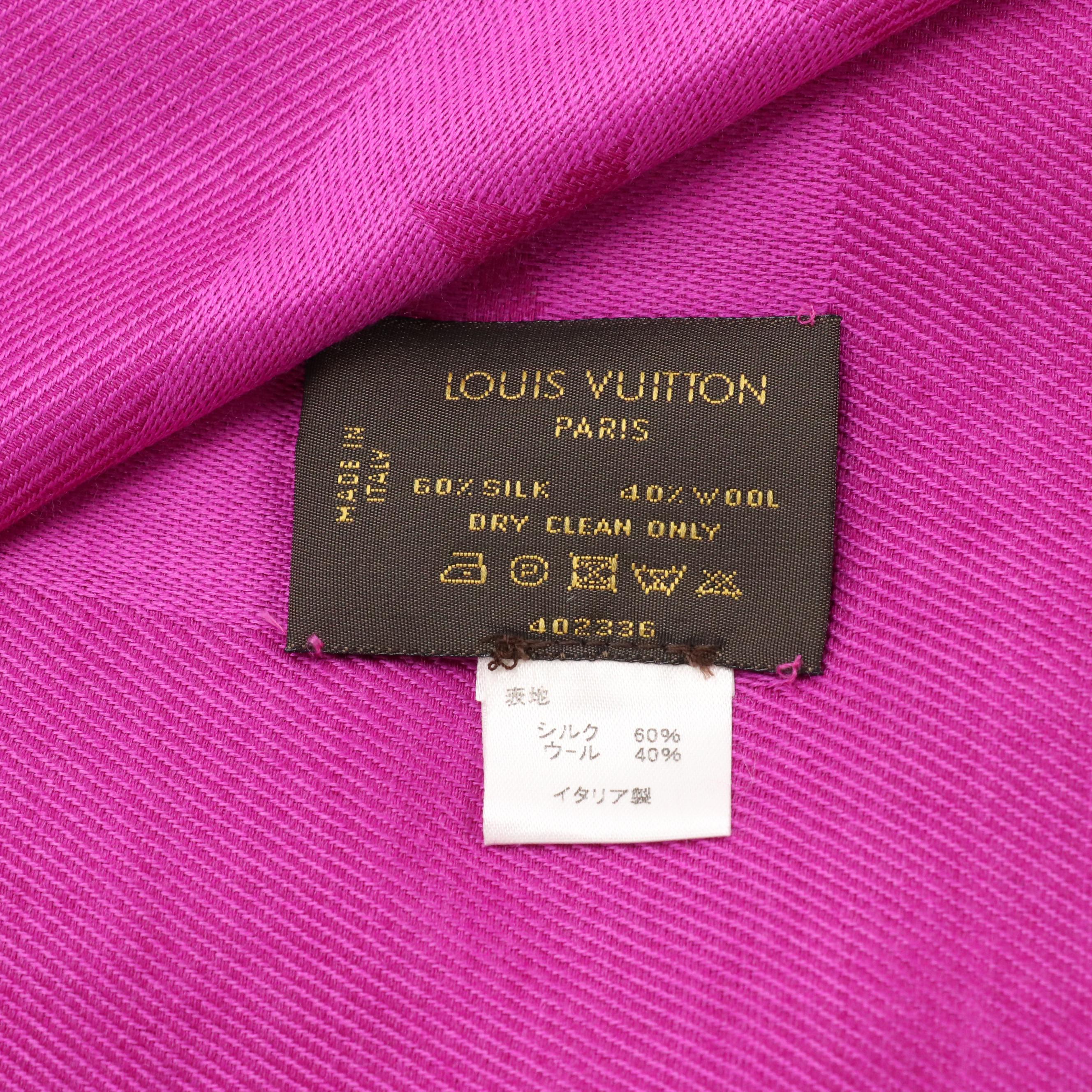 Louis Vuitton Shawl Scarf in Purple Monogram Silk and Wool with Box