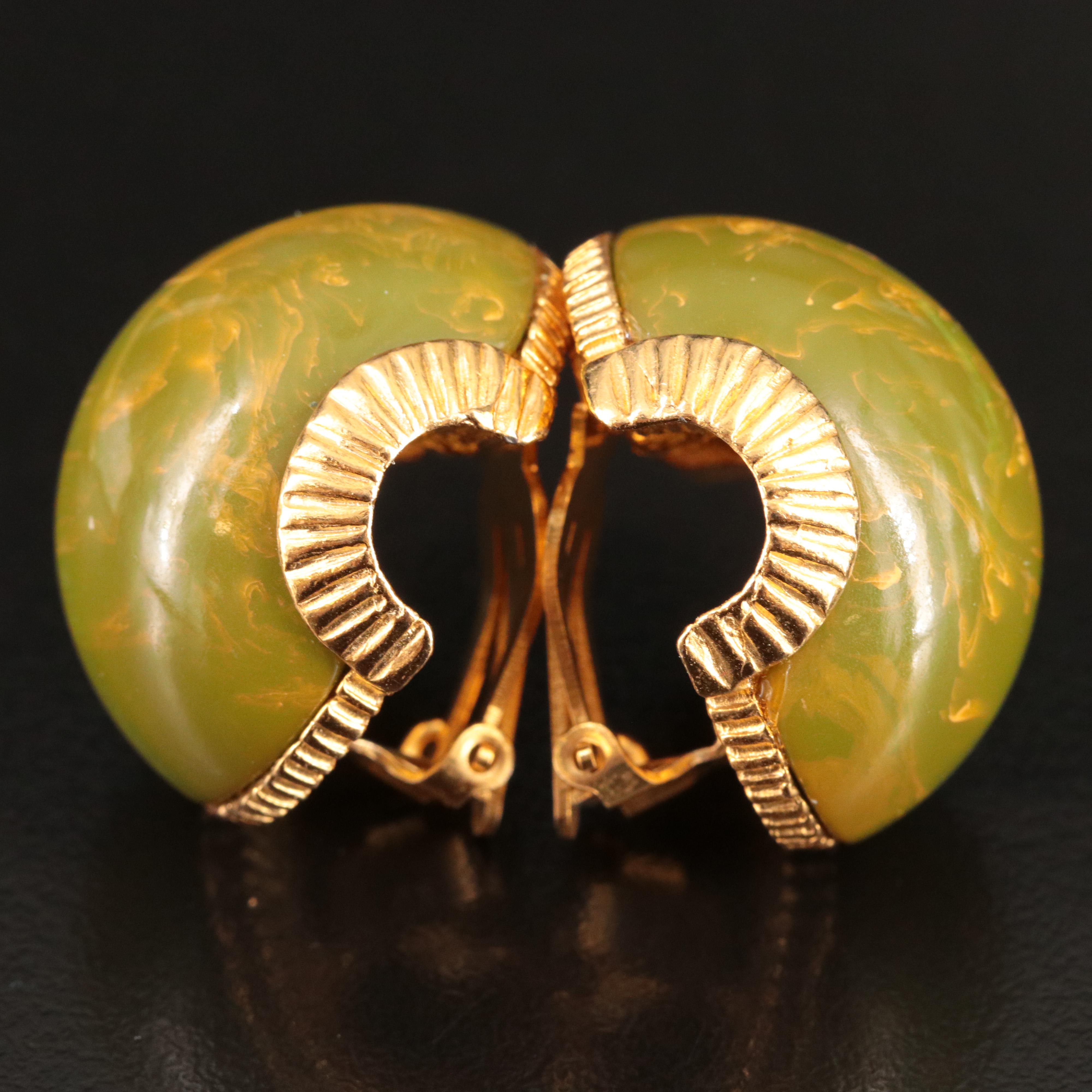 Bakelite Jewelry Selection with Deep Carved Bangles and Marvella Clip Earrings