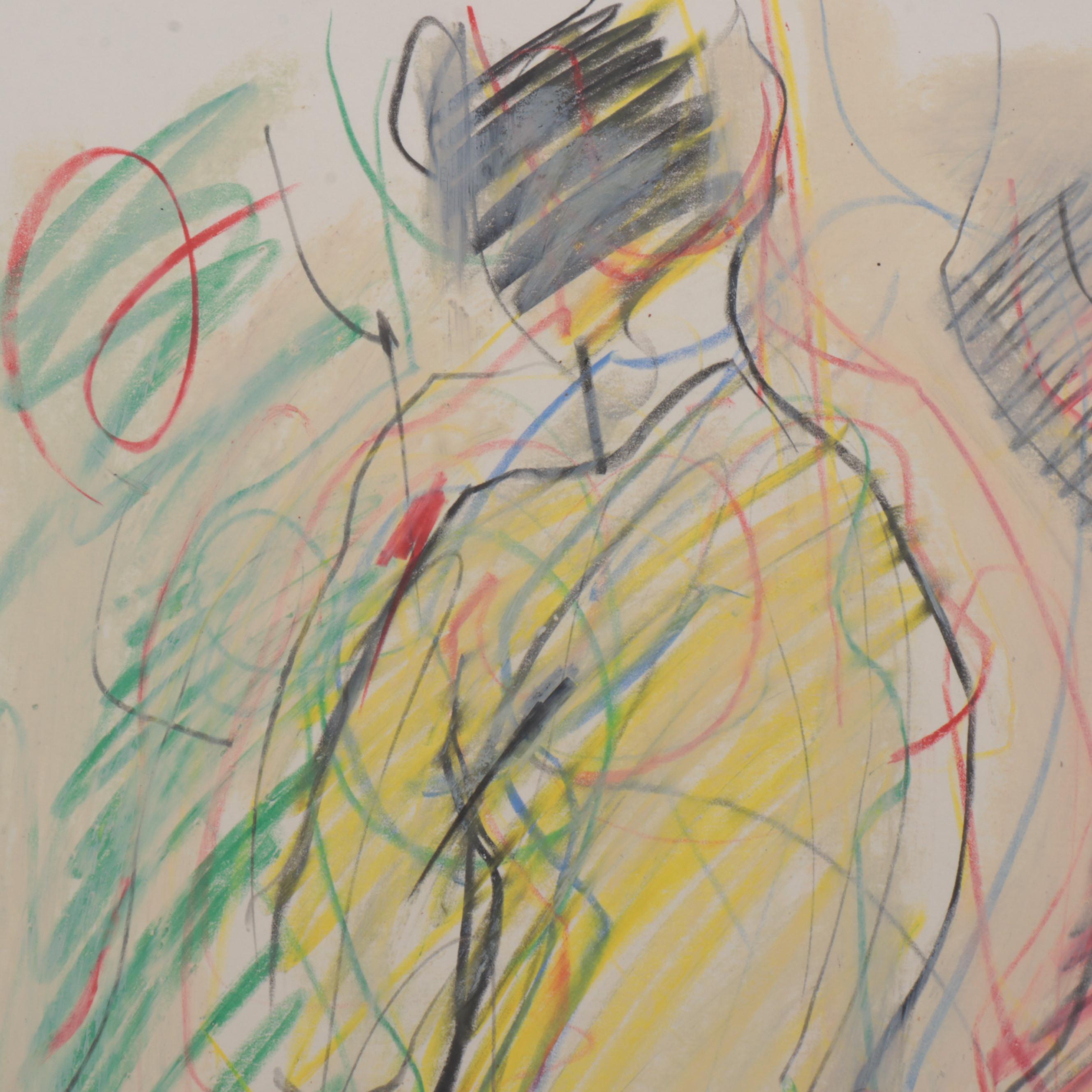 Jack Meanwell Expressionist Oil Pastel Figure Drawing, 1982