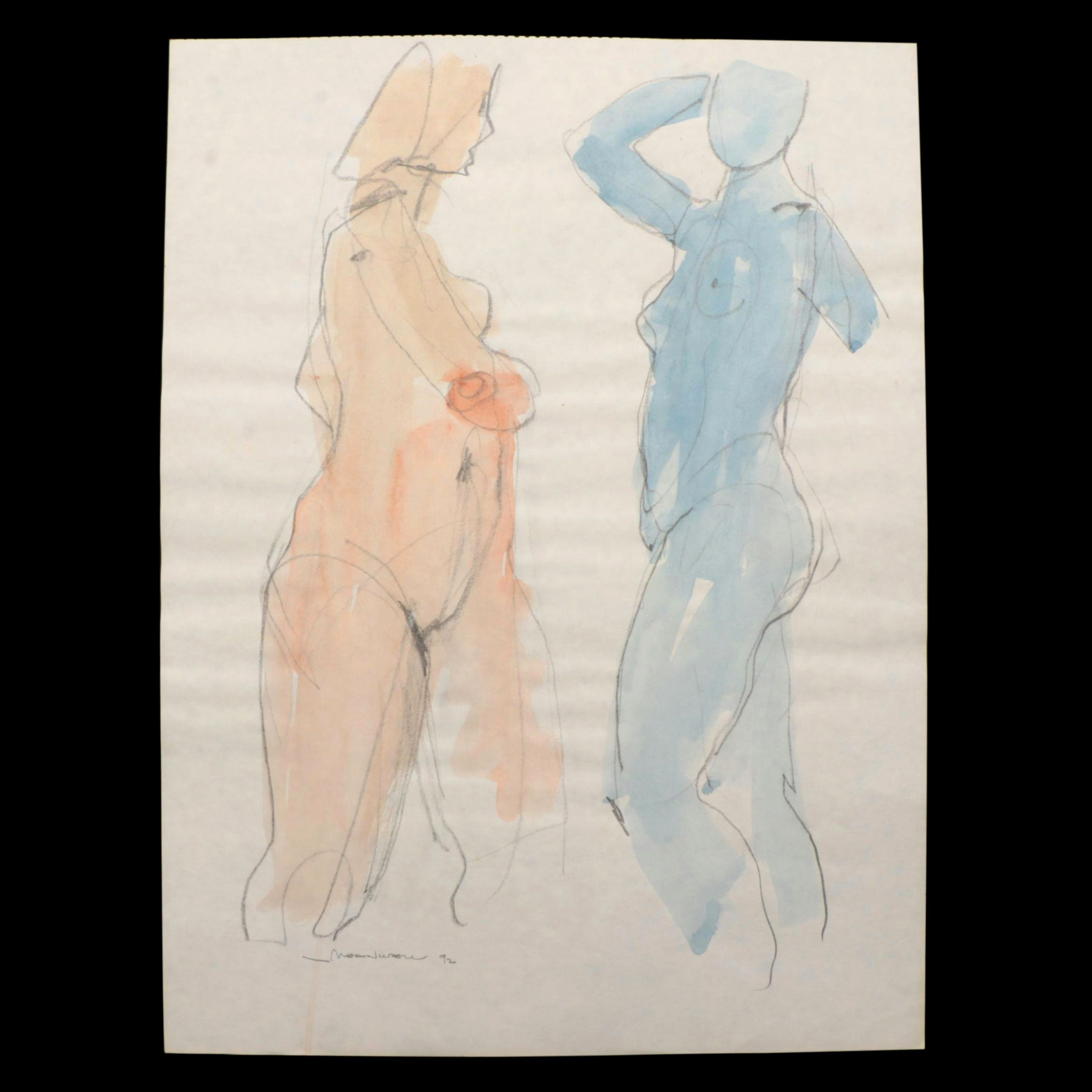 Jack Meanwell Figurative Mixed Media Painting, 1992