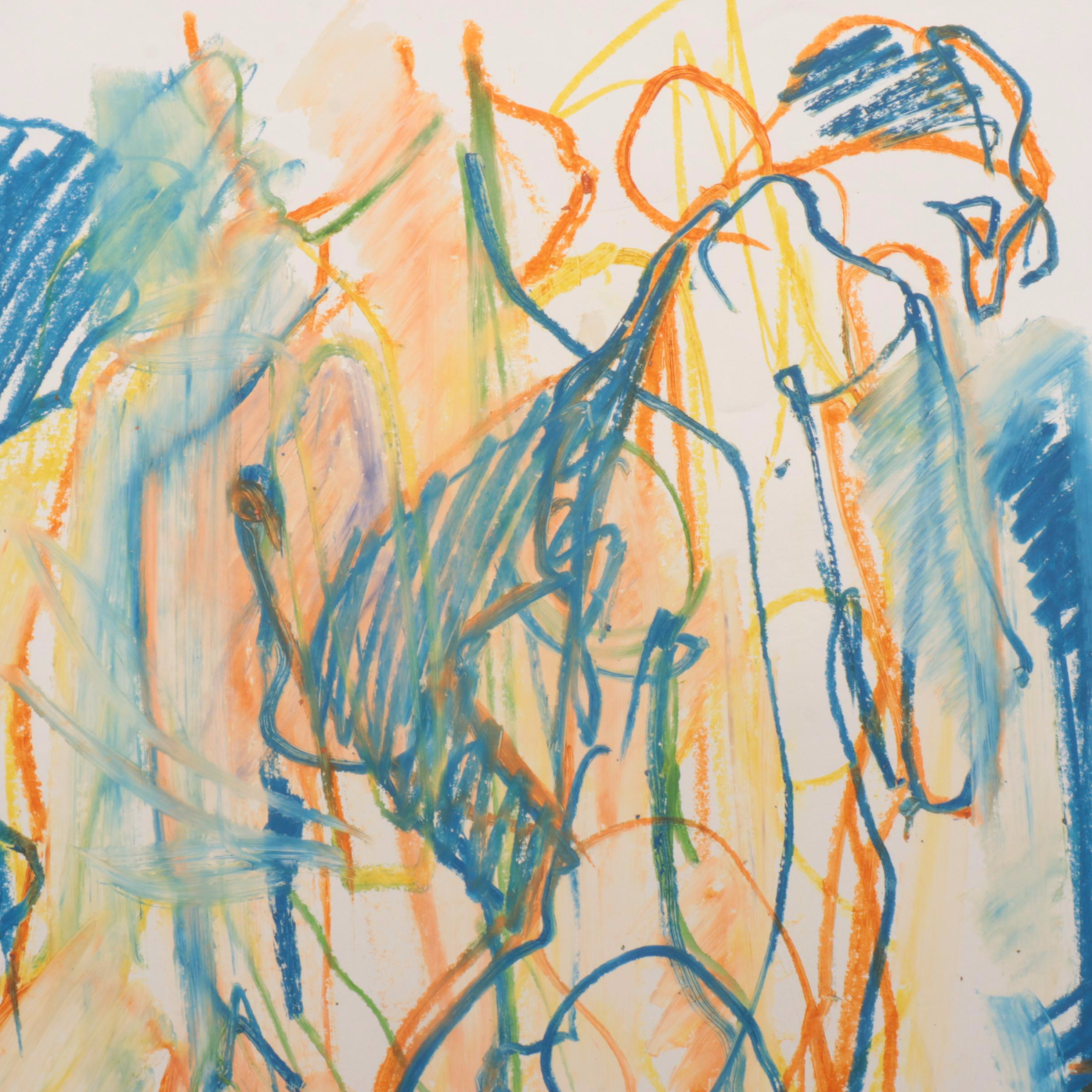 Jack Meanwell Expressionist Oil Pastel Figure Drawing, 1981