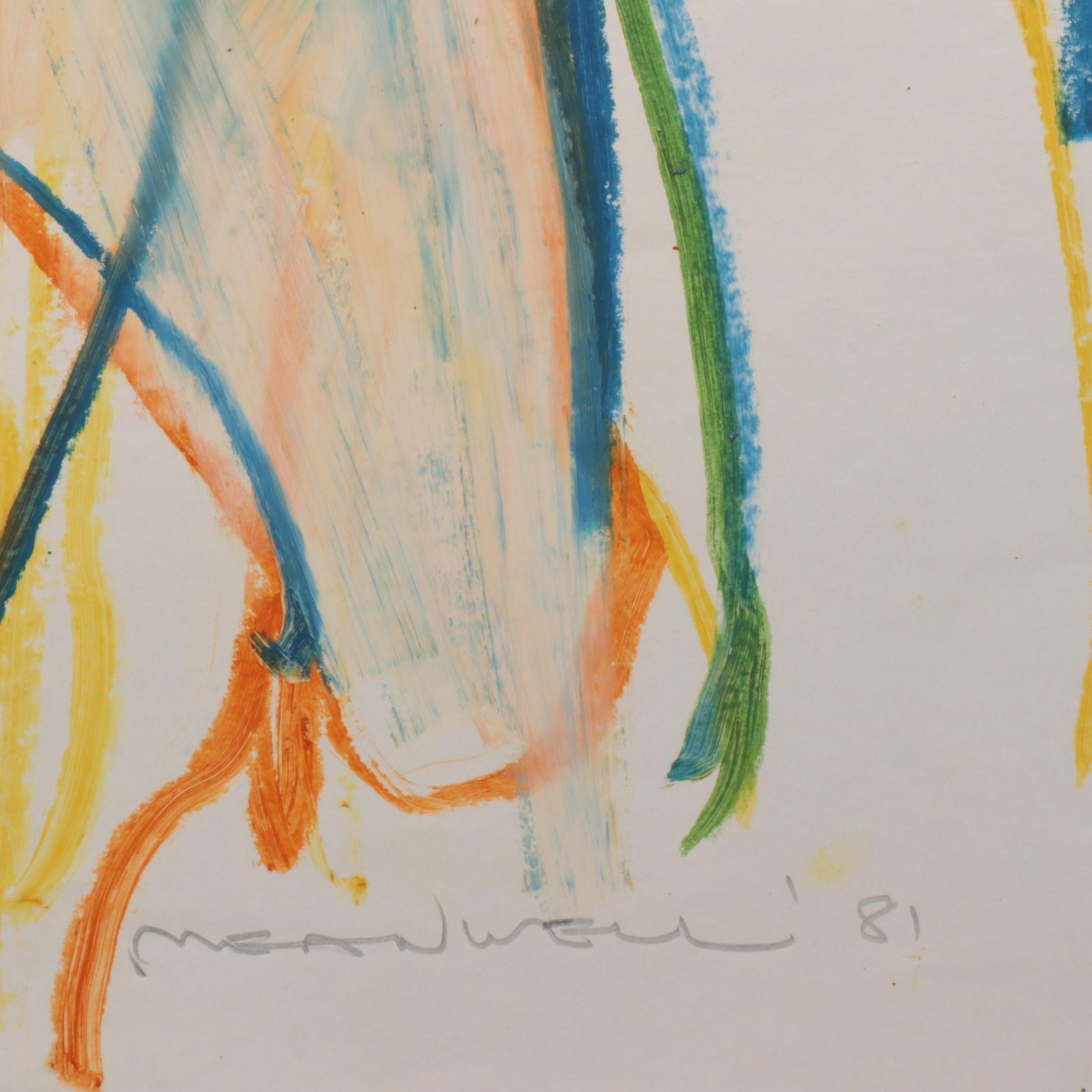 Jack Meanwell Expressionist Oil Pastel Figure Drawing, 1981