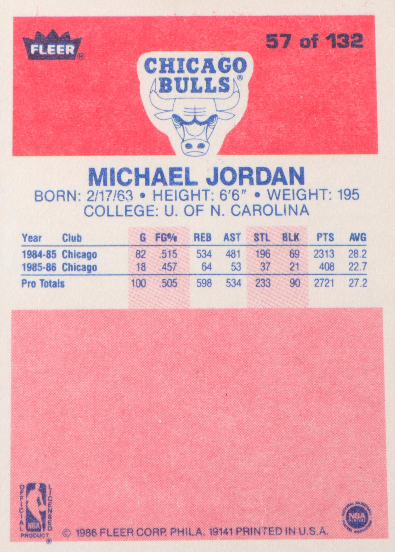 1986–87 Fleer Michael Jordan Chicago Bulls Rookie Basketball Card Graded PSA 5
