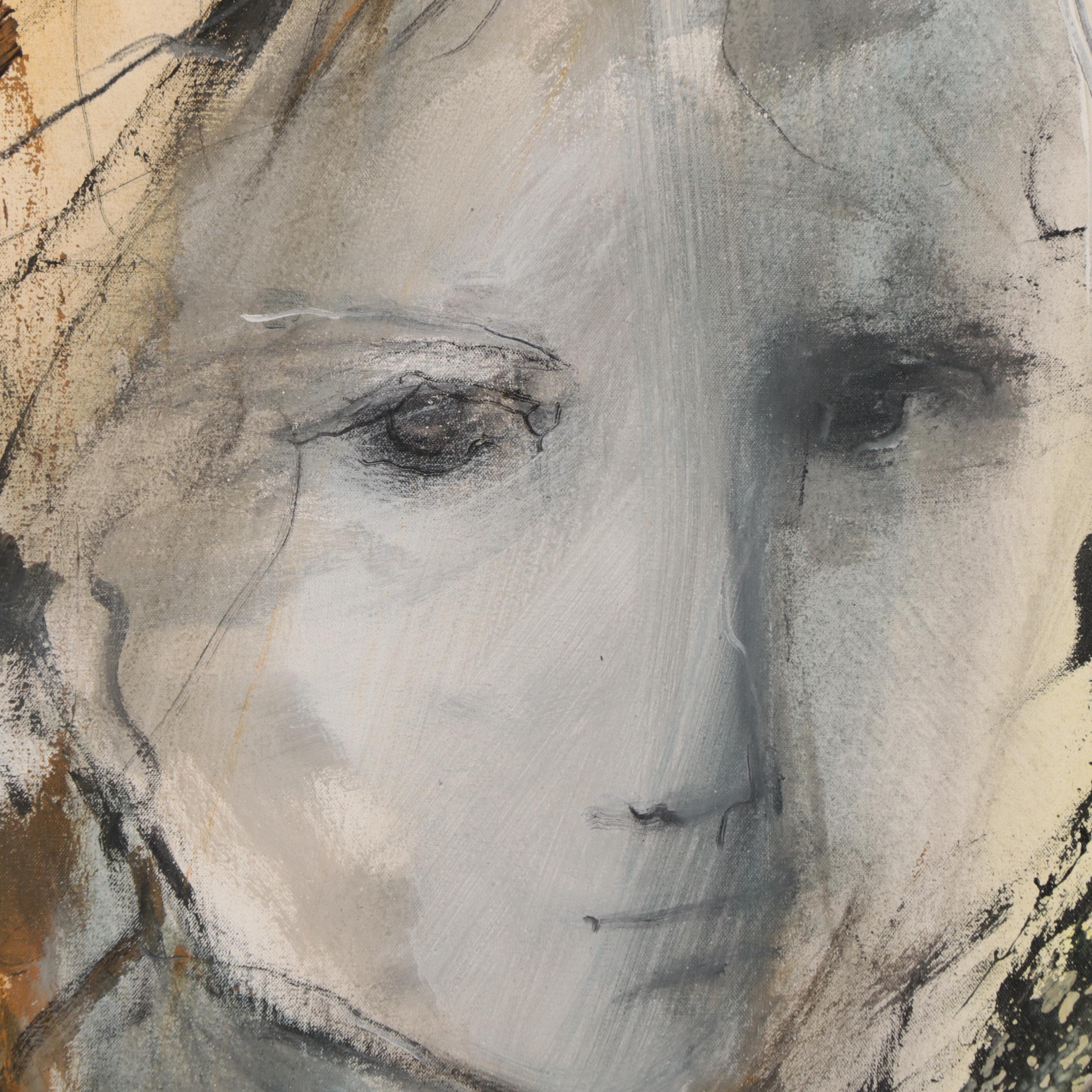 Gino Hollander Abstract Expressionist Portrait Oil Painting, 1971