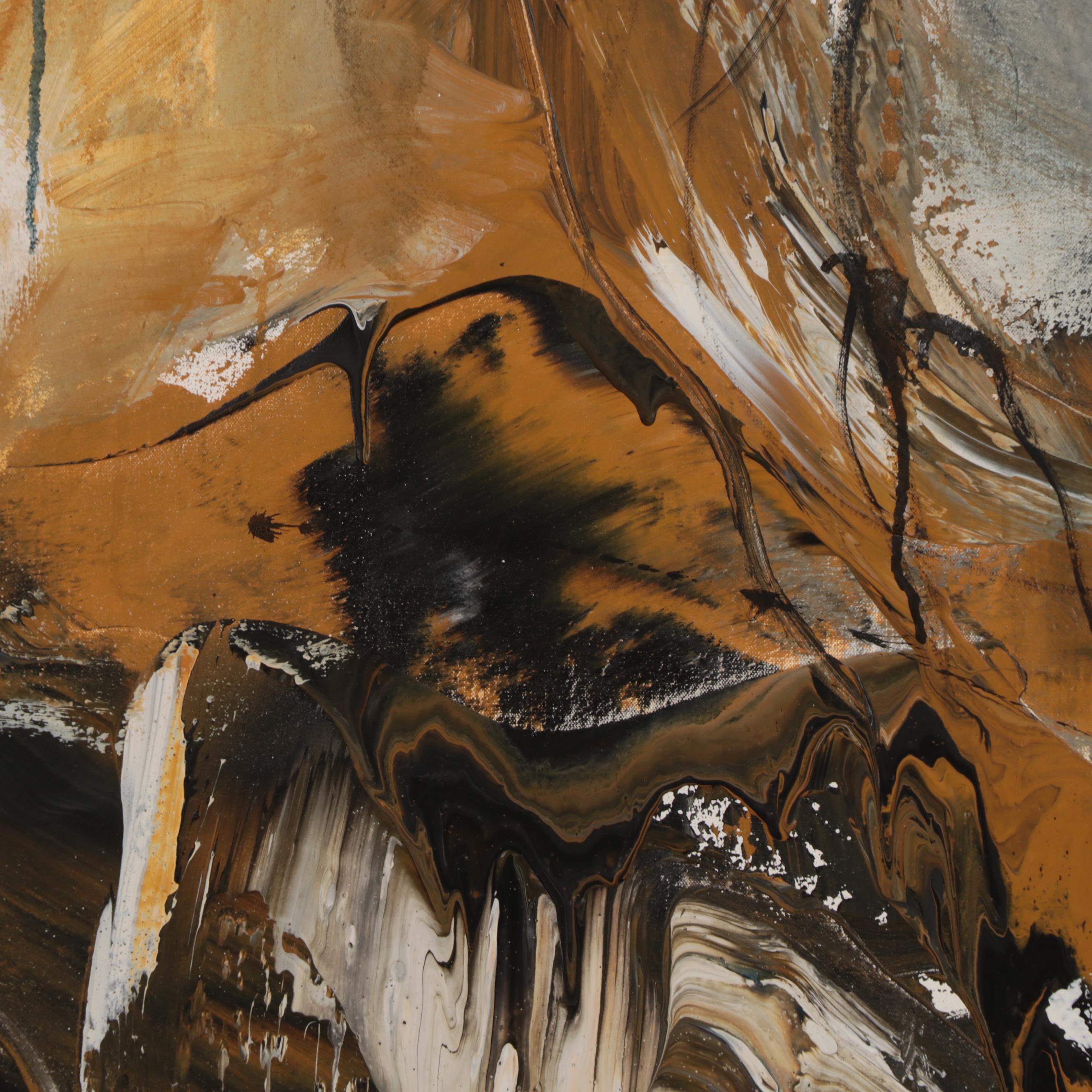 Gino Hollander Abstract Expressionist Portrait Oil Painting, 1971