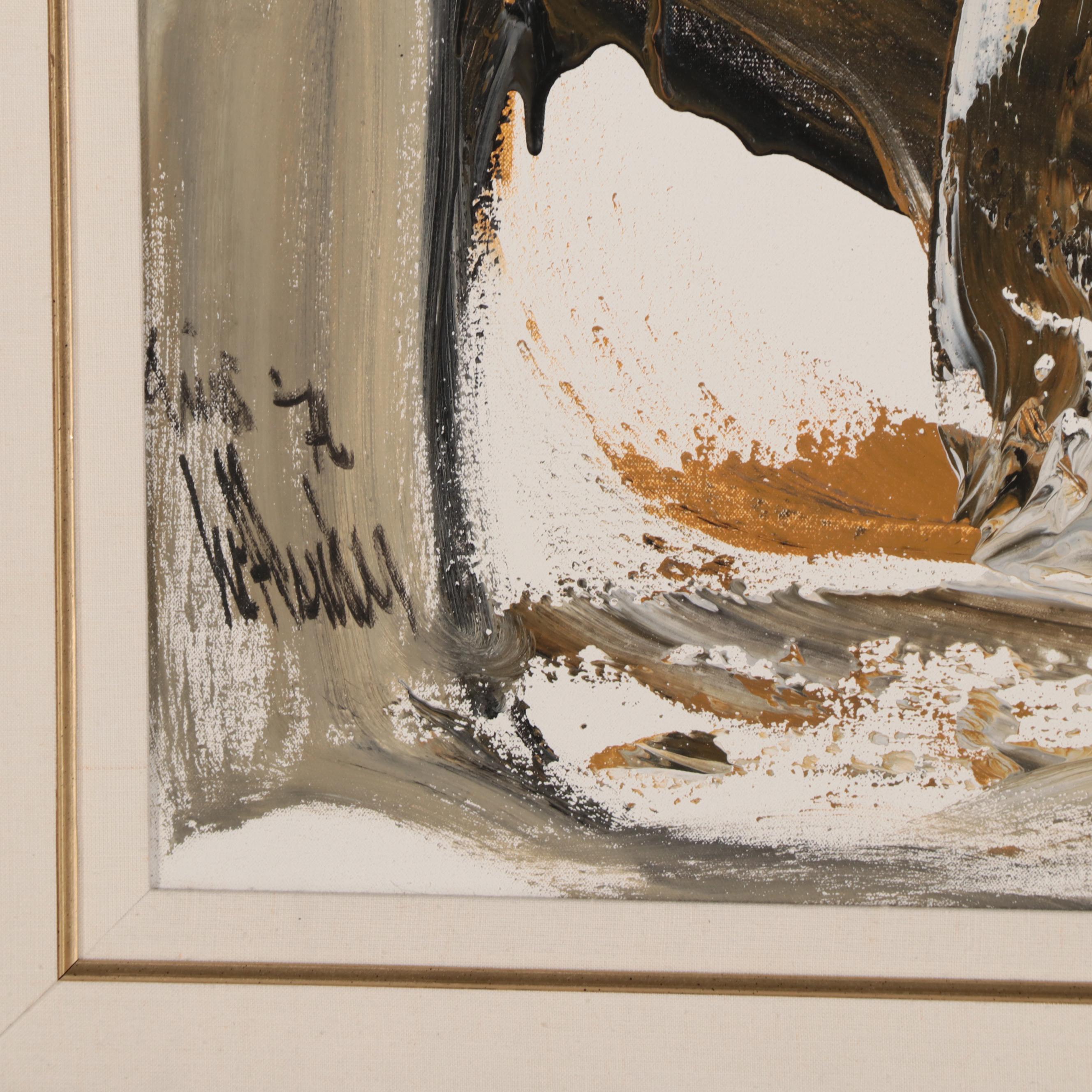 Gino Hollander Abstract Expressionist Portrait Oil Painting, 1971