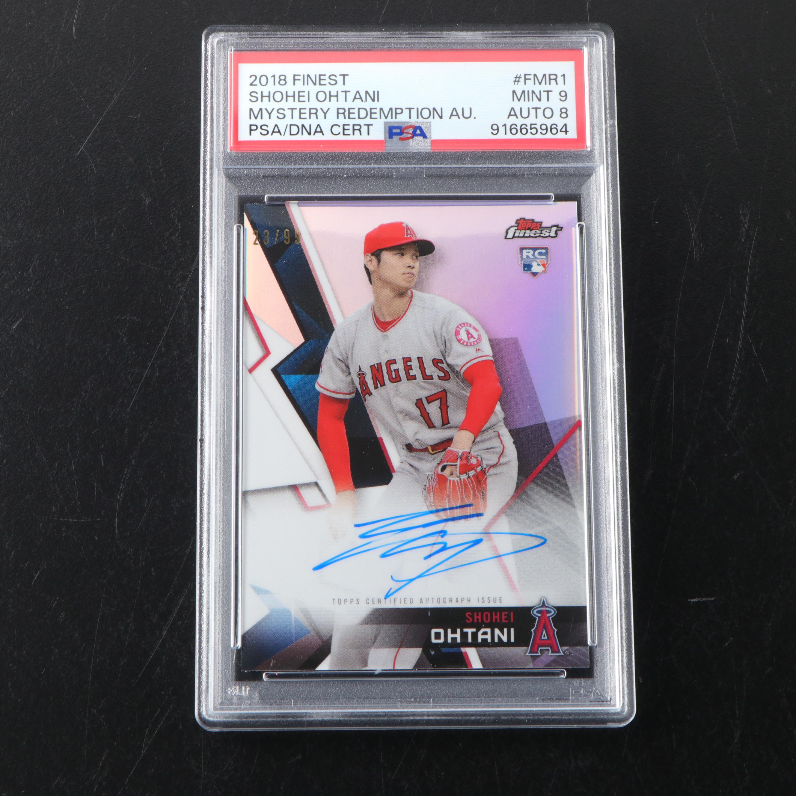 2018 Topps Finest Shoehi Ohtani Signed Rookie Card #ed 23/99 Graded PSA 9