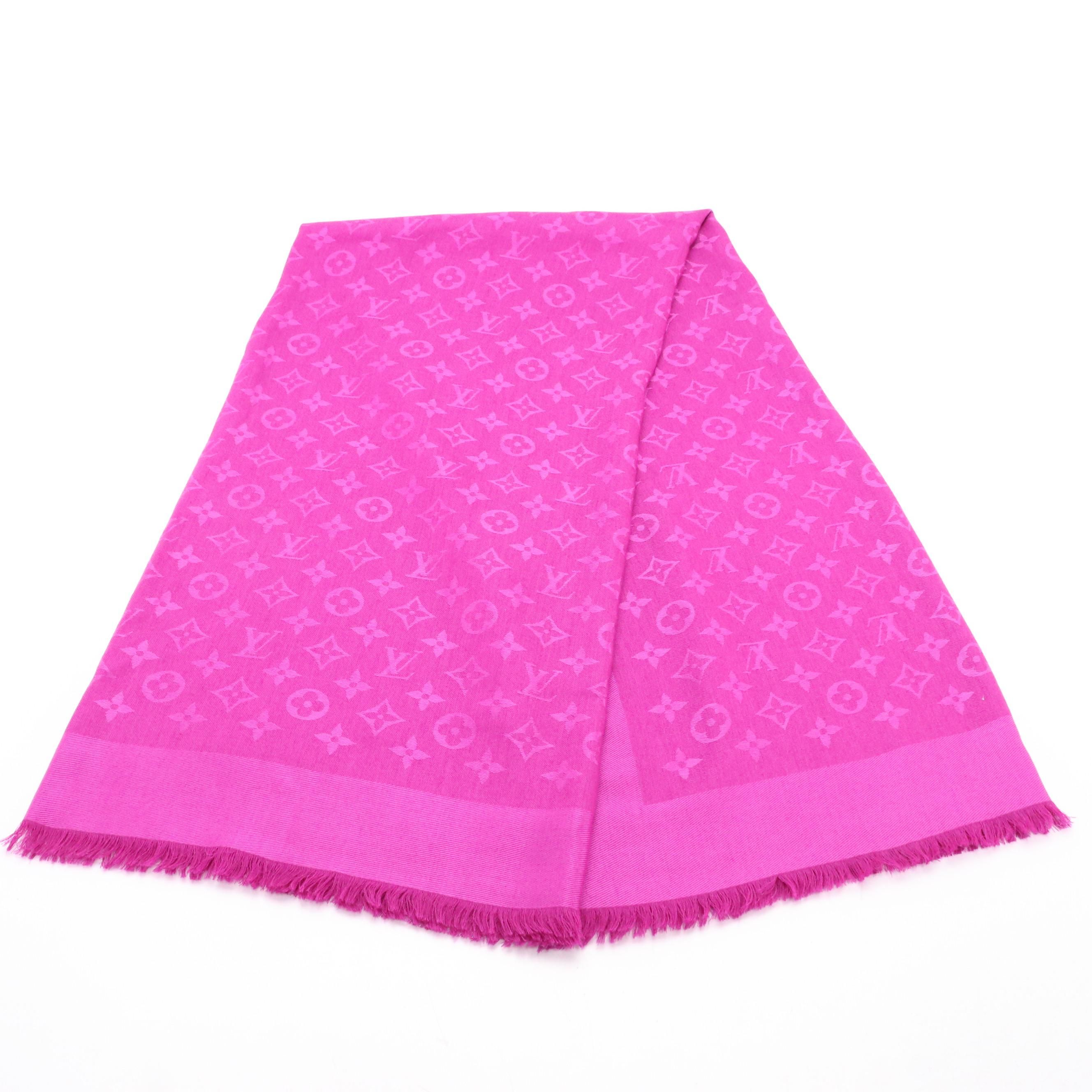 Louis Vuitton Shawl Scarf in Purple Monogram Silk and Wool with Box