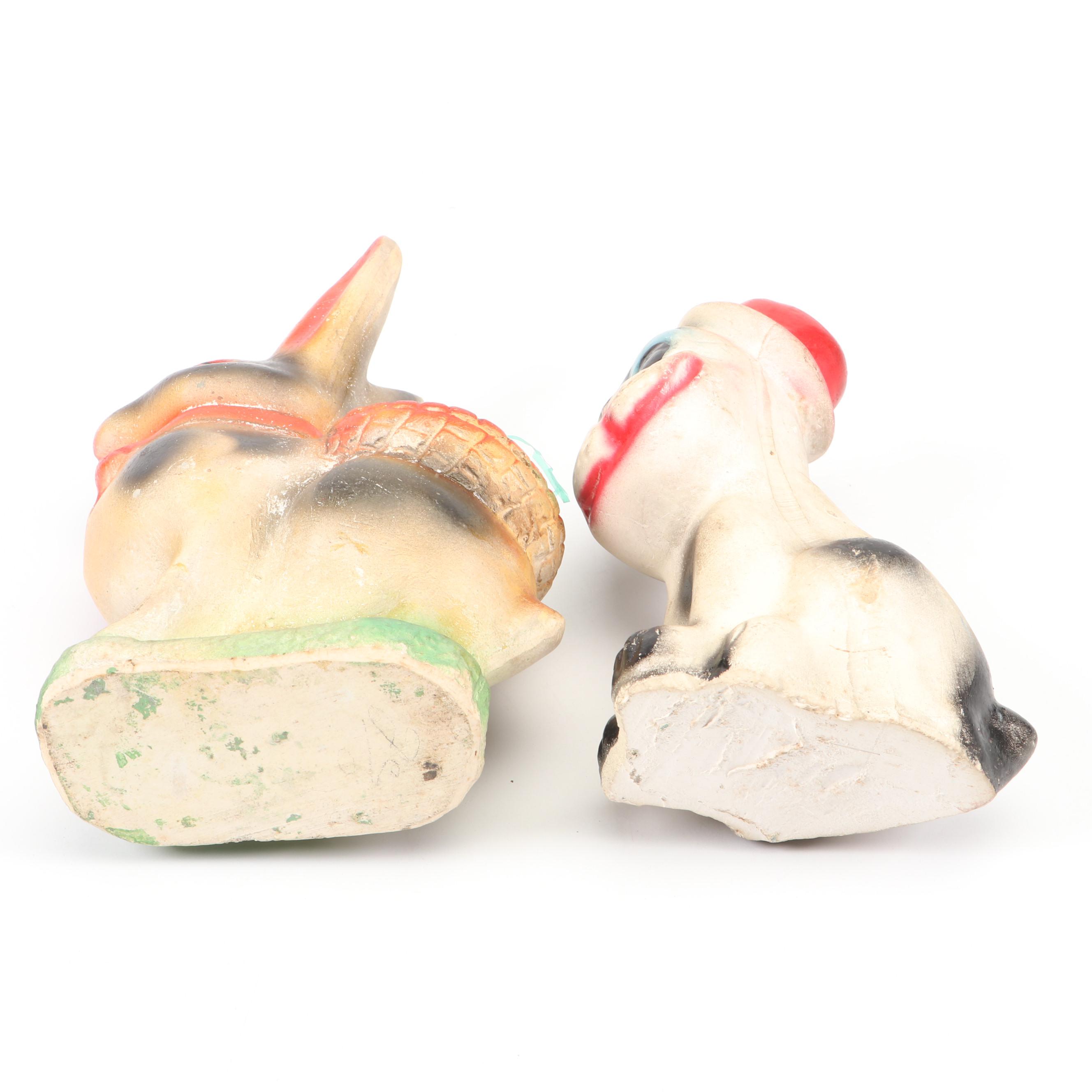 Chalkware "Bonzo" and Bunny Carnival Figurines with Wall Hangings, Mid-20th C.