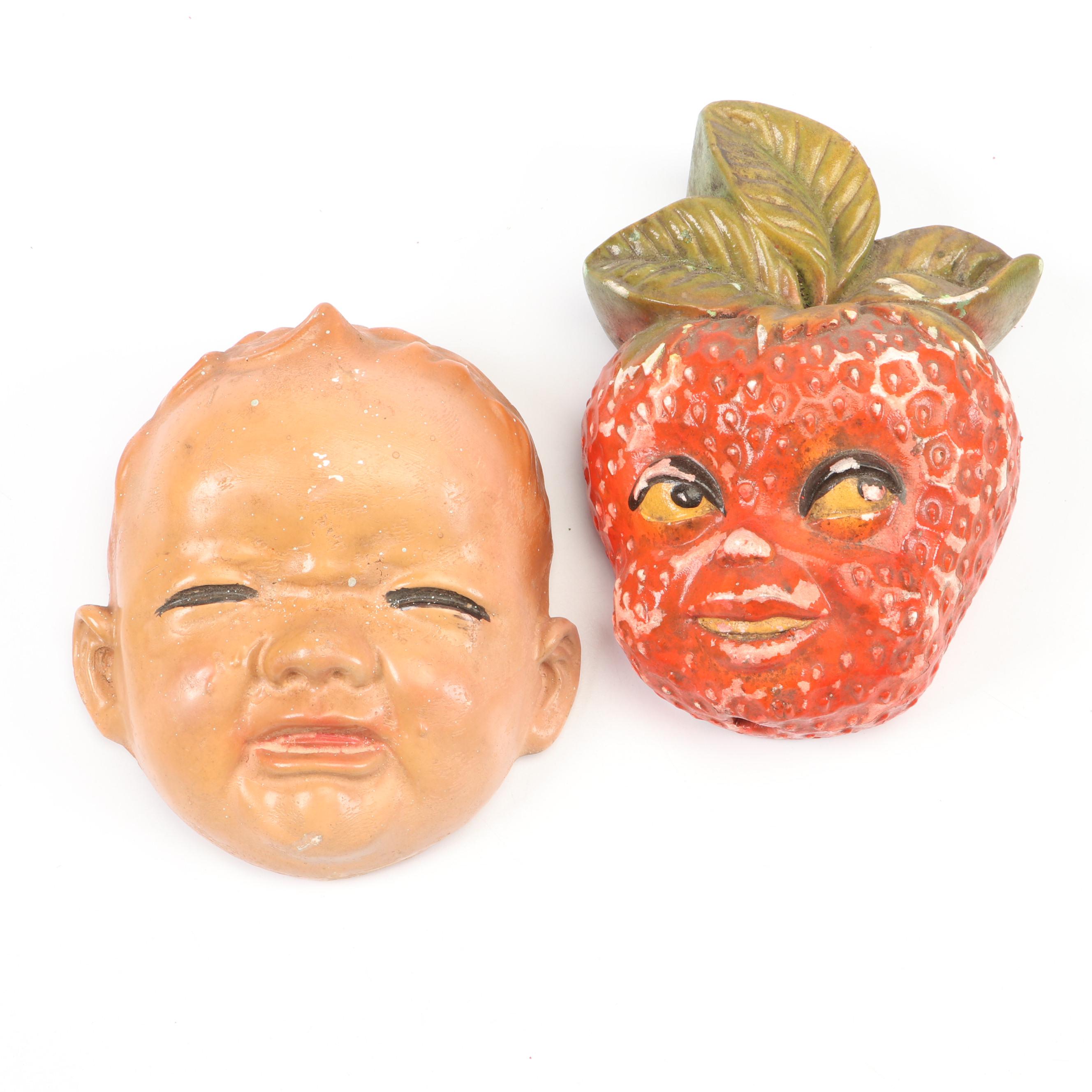 Chalkware "Bonzo" and Bunny Carnival Figurines with Wall Hangings, Mid-20th C.