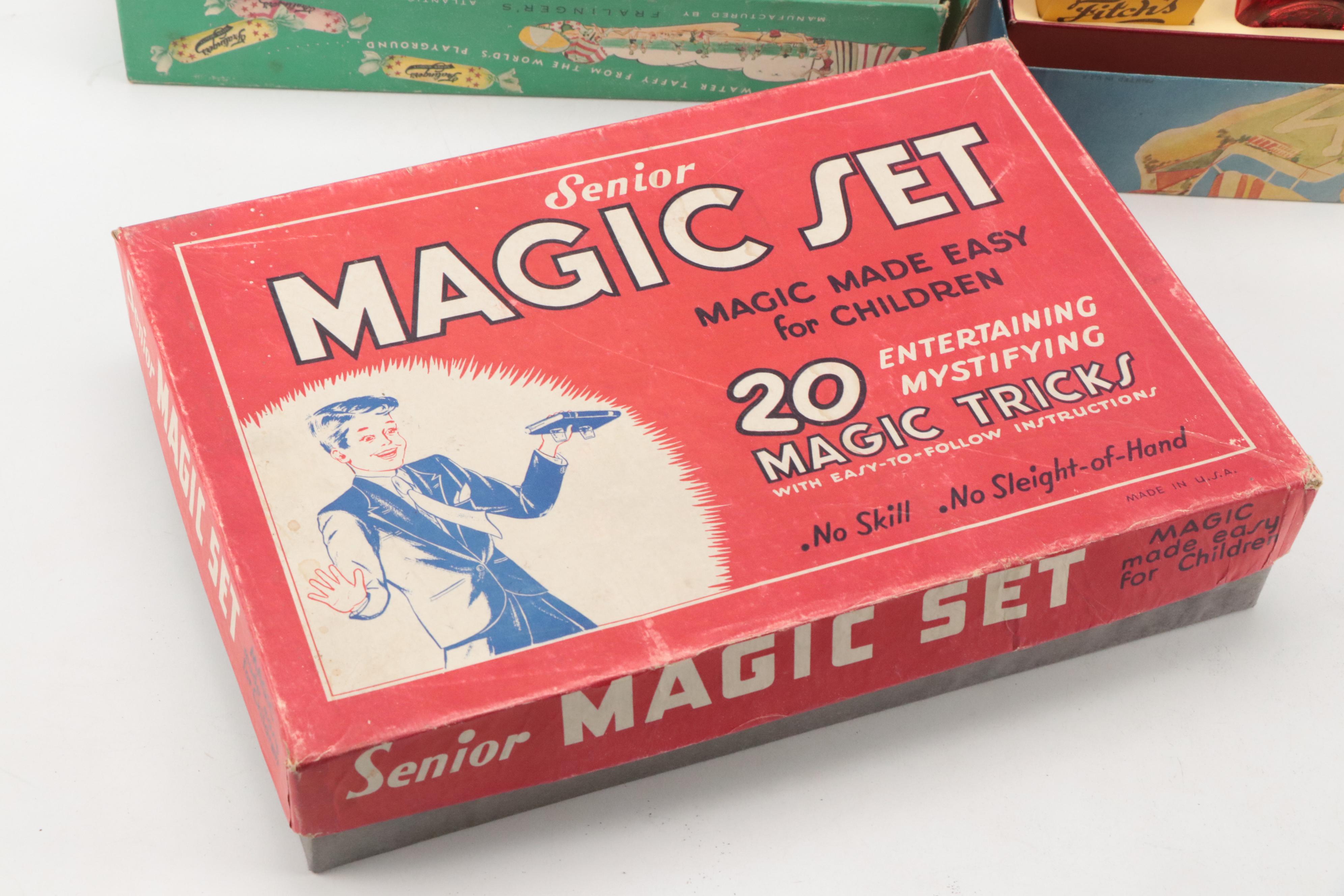 Senior Magic Set, Blue Ribbon "Chest of Games" and More, Mid-20th Century