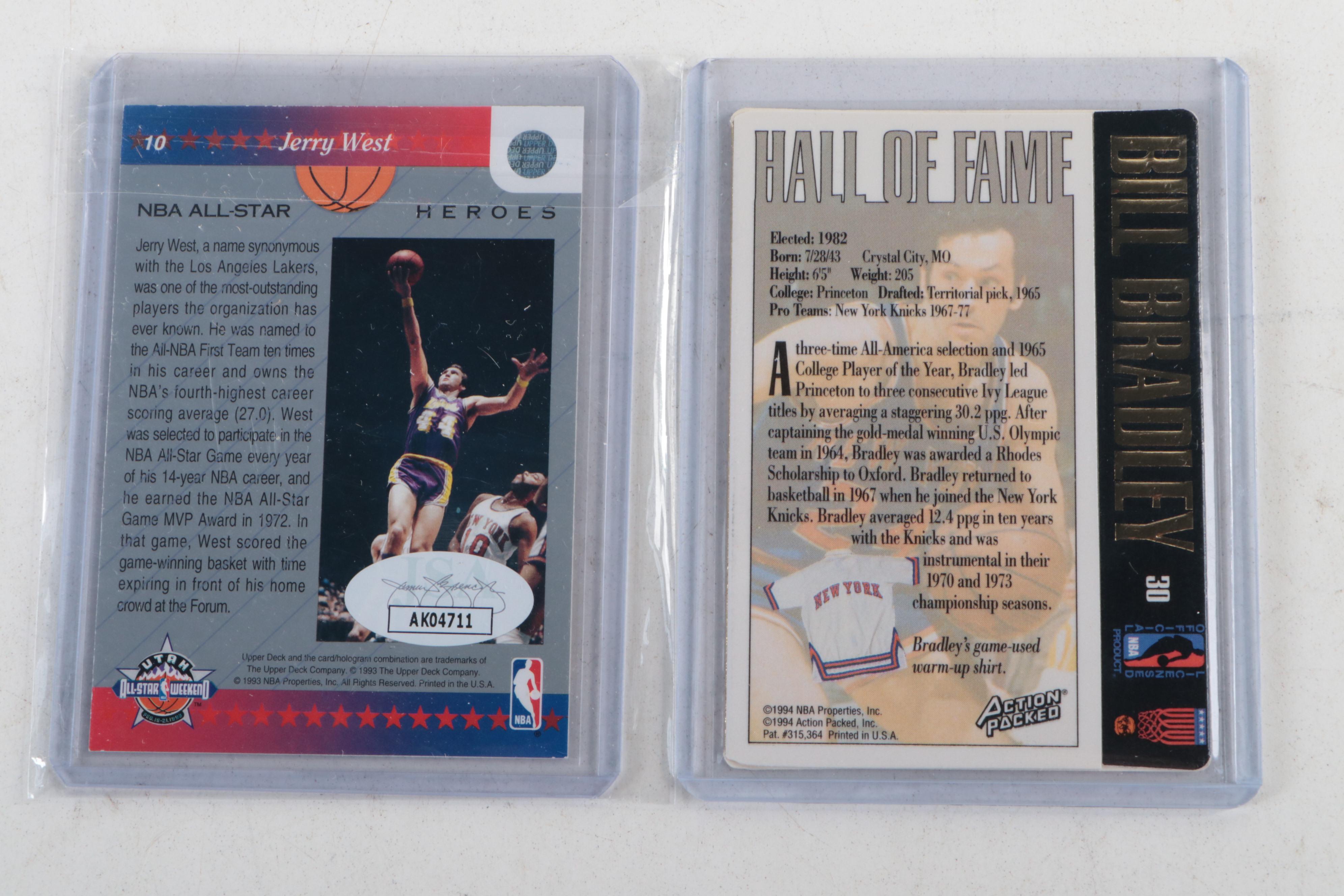 Jerry West and Bill Bradley Signed Basketball Cards