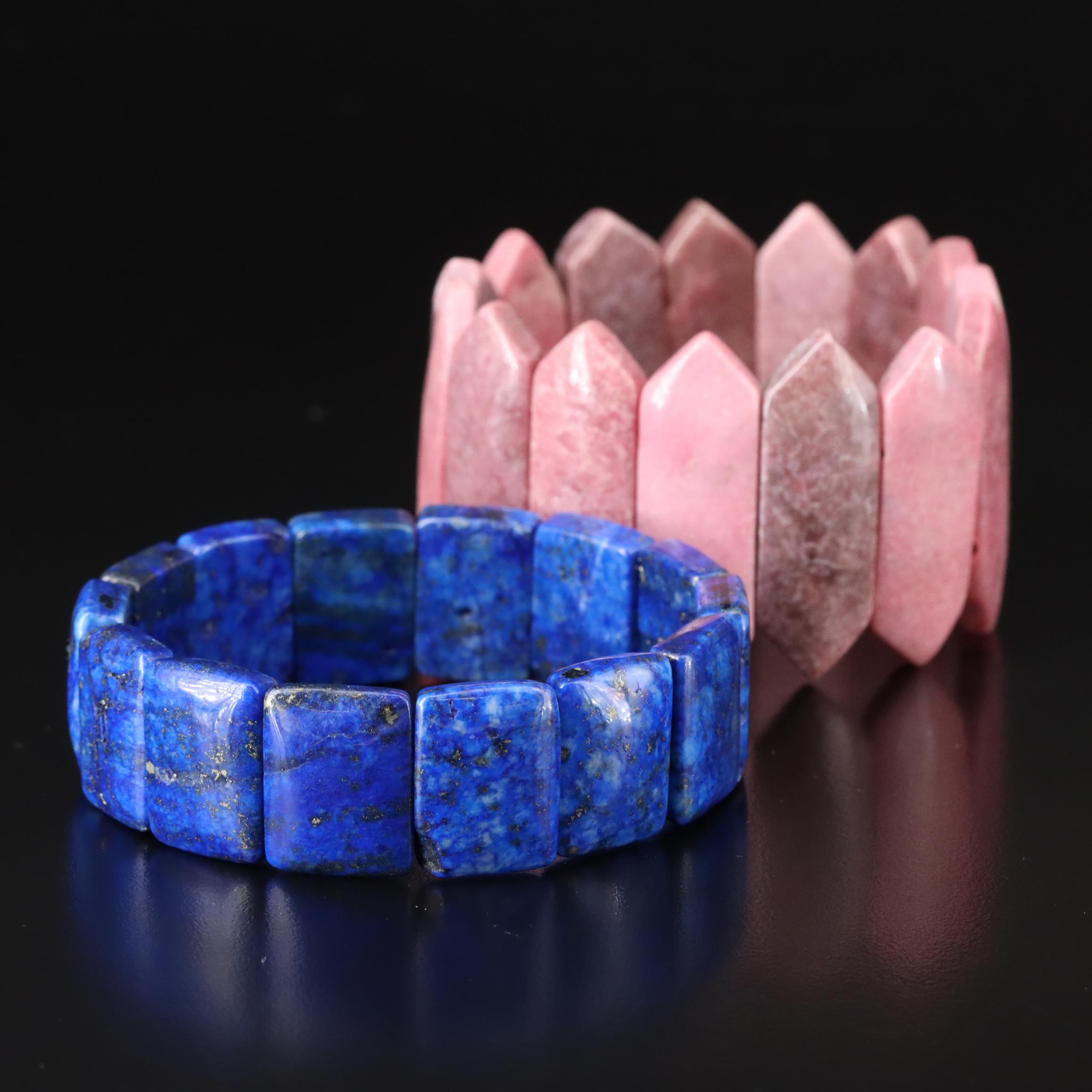 Lapis Lazuli and Thulite Panel Bracelets