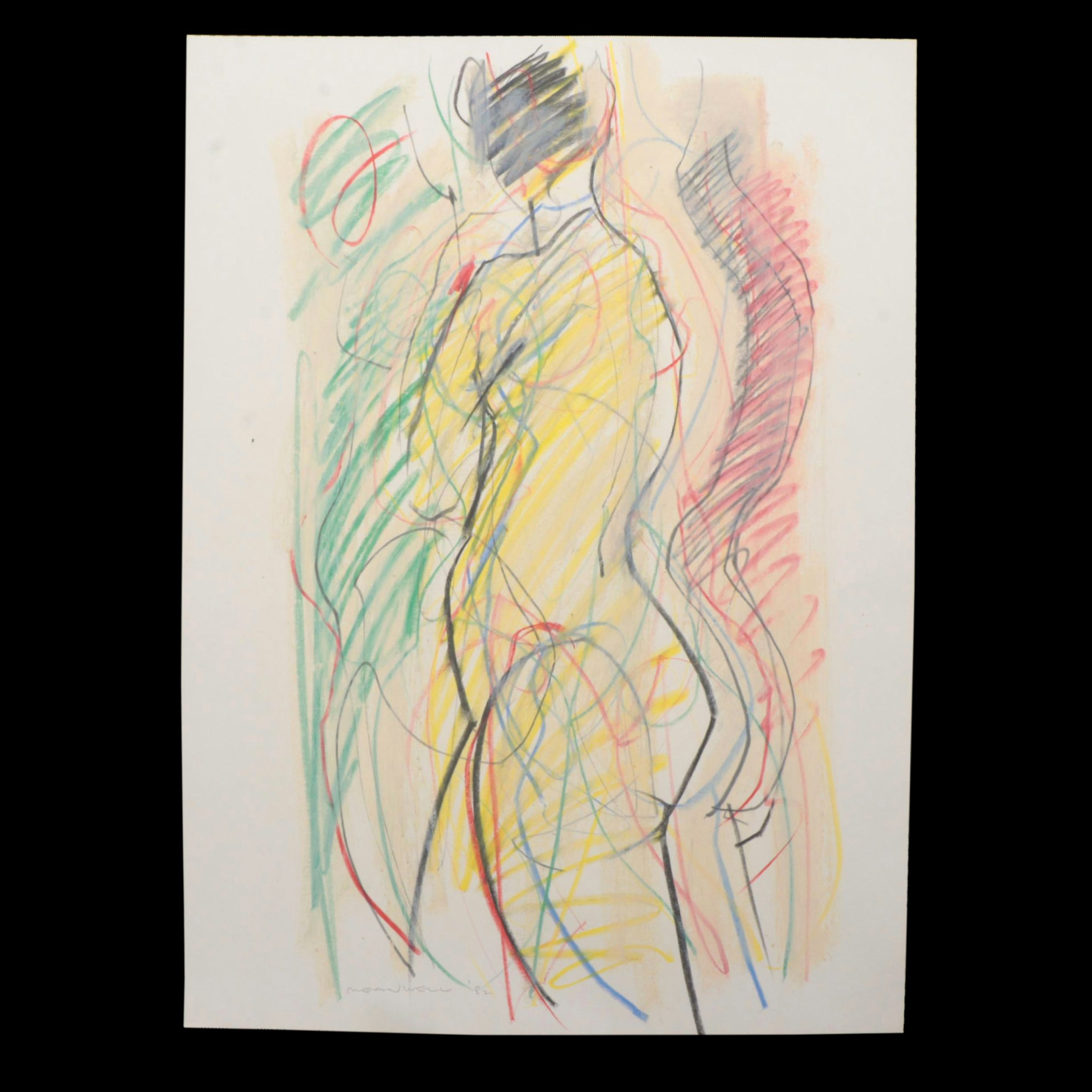Jack Meanwell Expressionist Oil Pastel Figure Drawing, 1982
