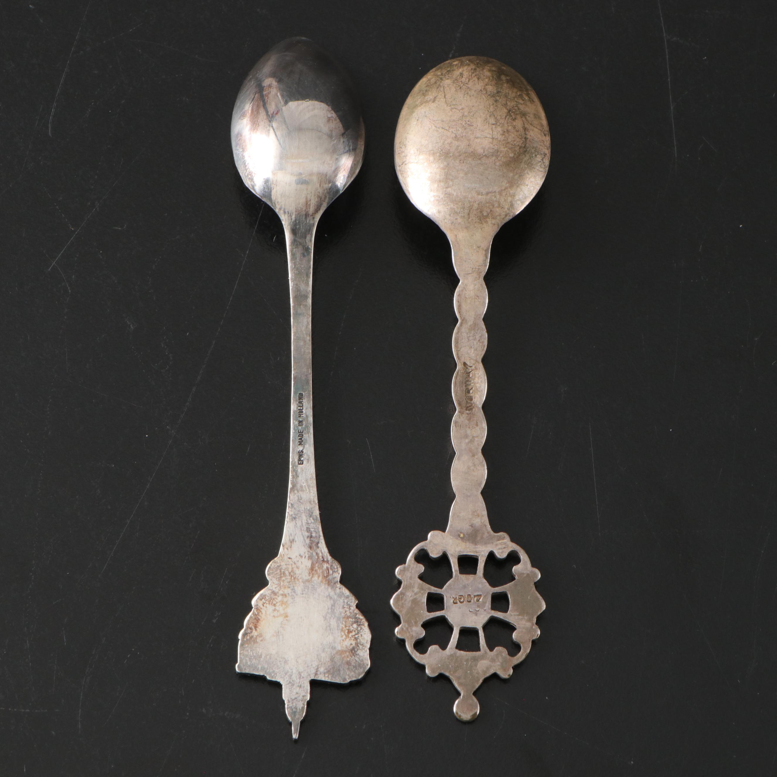 Norwegian 800 Silver Five O'Clock Spoon with Other Metal Spoons