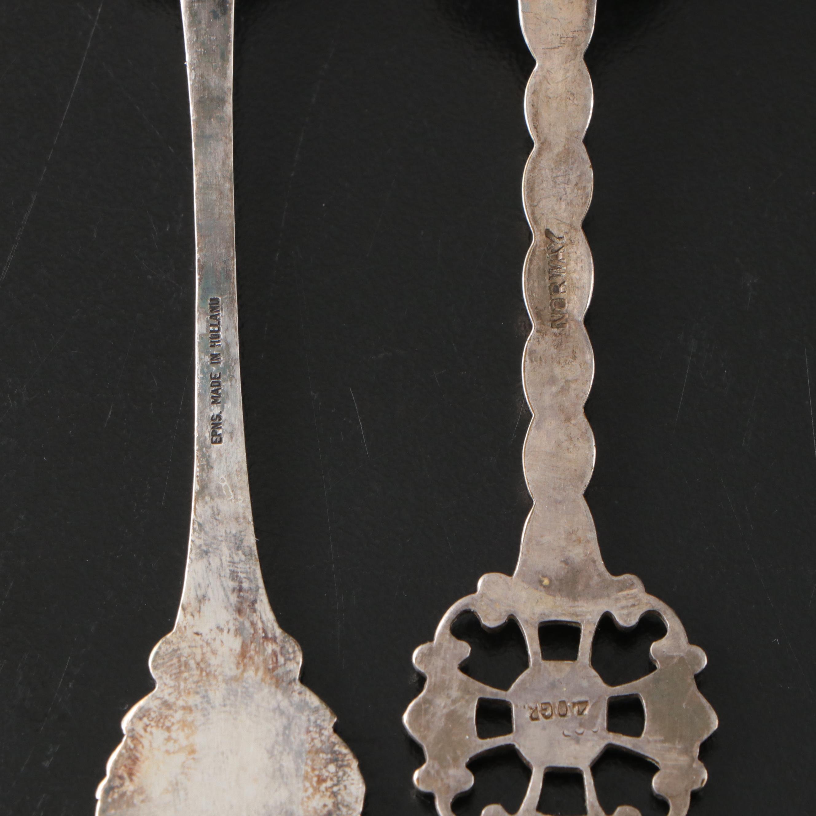 Norwegian 800 Silver Five O'Clock Spoon with Other Metal Spoons