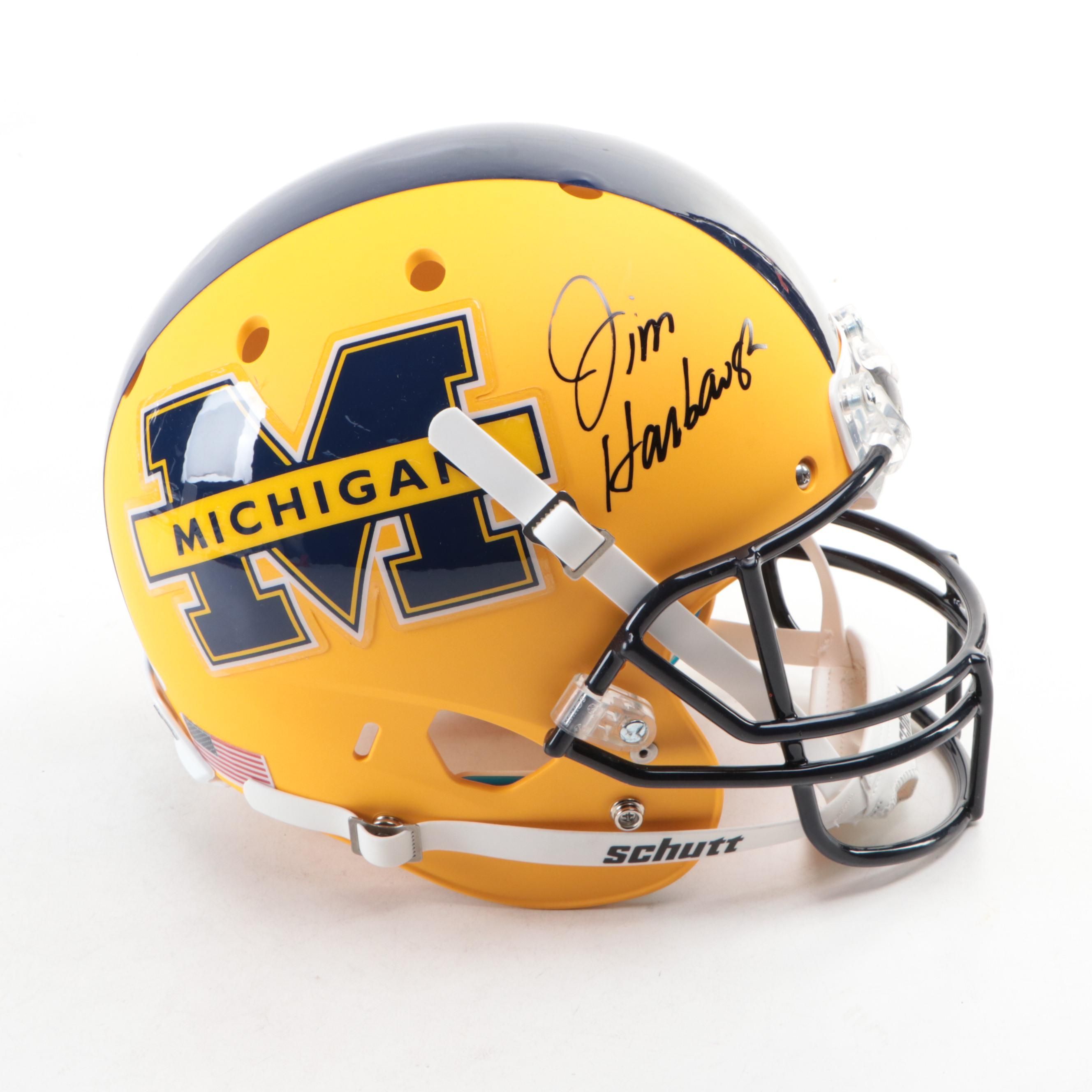 Jim Harbaugh Signed University of Michigan Full-Size Football Helmet and More