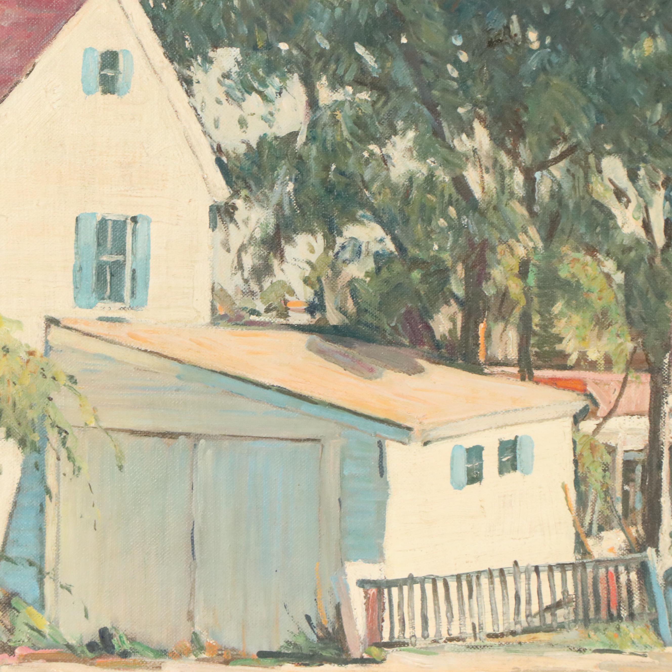 Jesse Bradford Hague Northeastern Marina Scene Oil Painting, Mid-20th Century