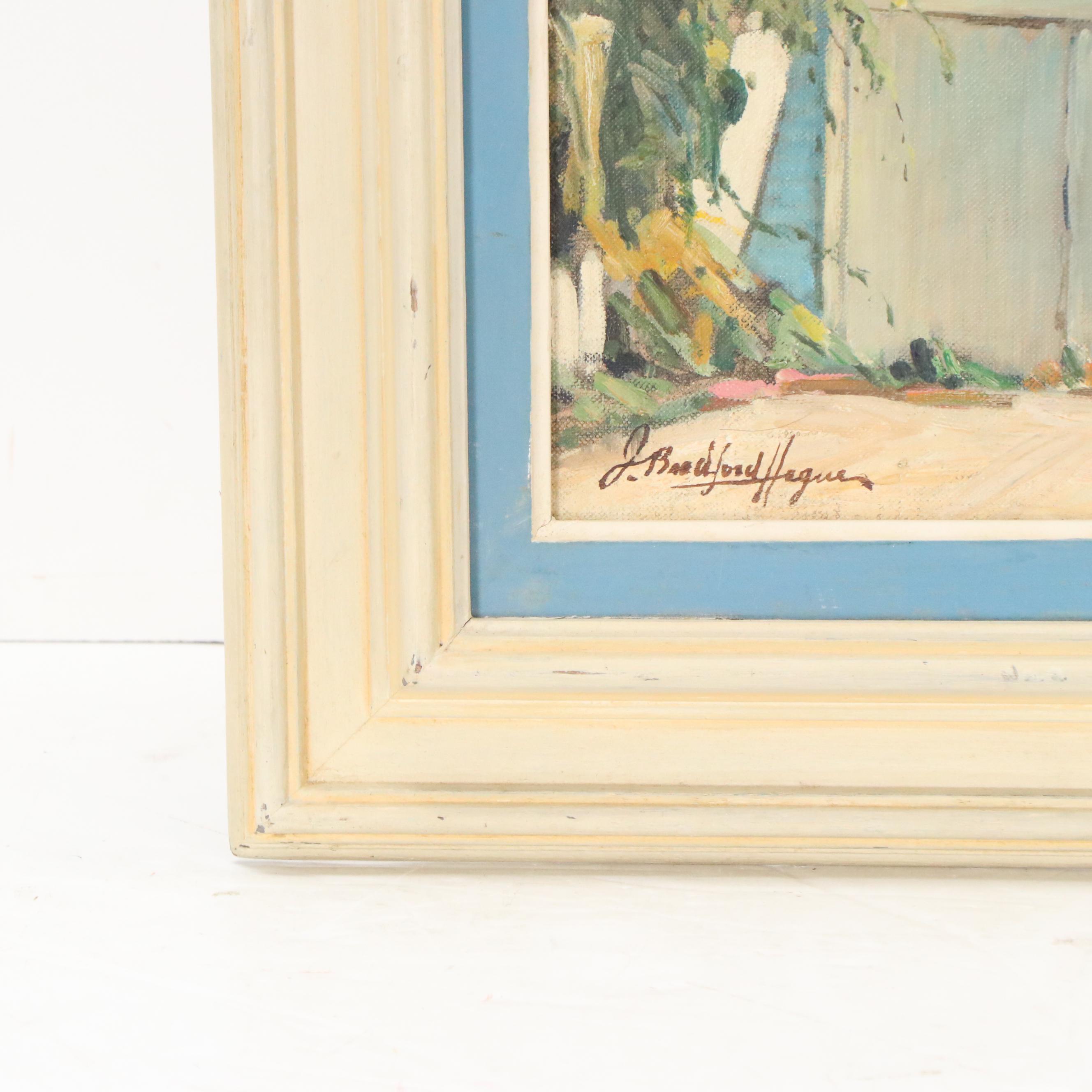 Jesse Bradford Hague Northeastern Marina Scene Oil Painting, Mid-20th Century