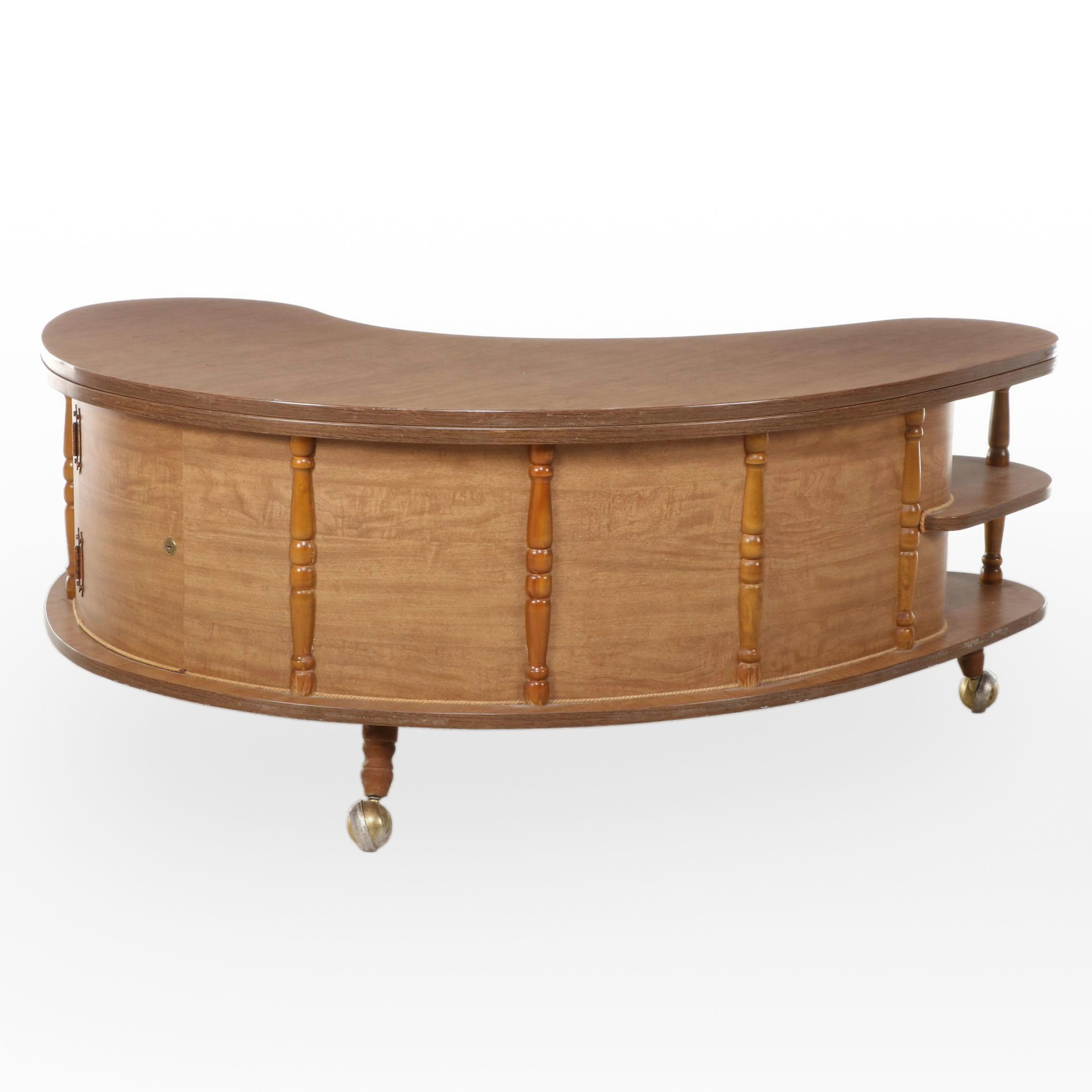A.H. Stock Grand-Server Swivel-Top Boomerang Coffee Table Bar Cart, Mid-20th C.
