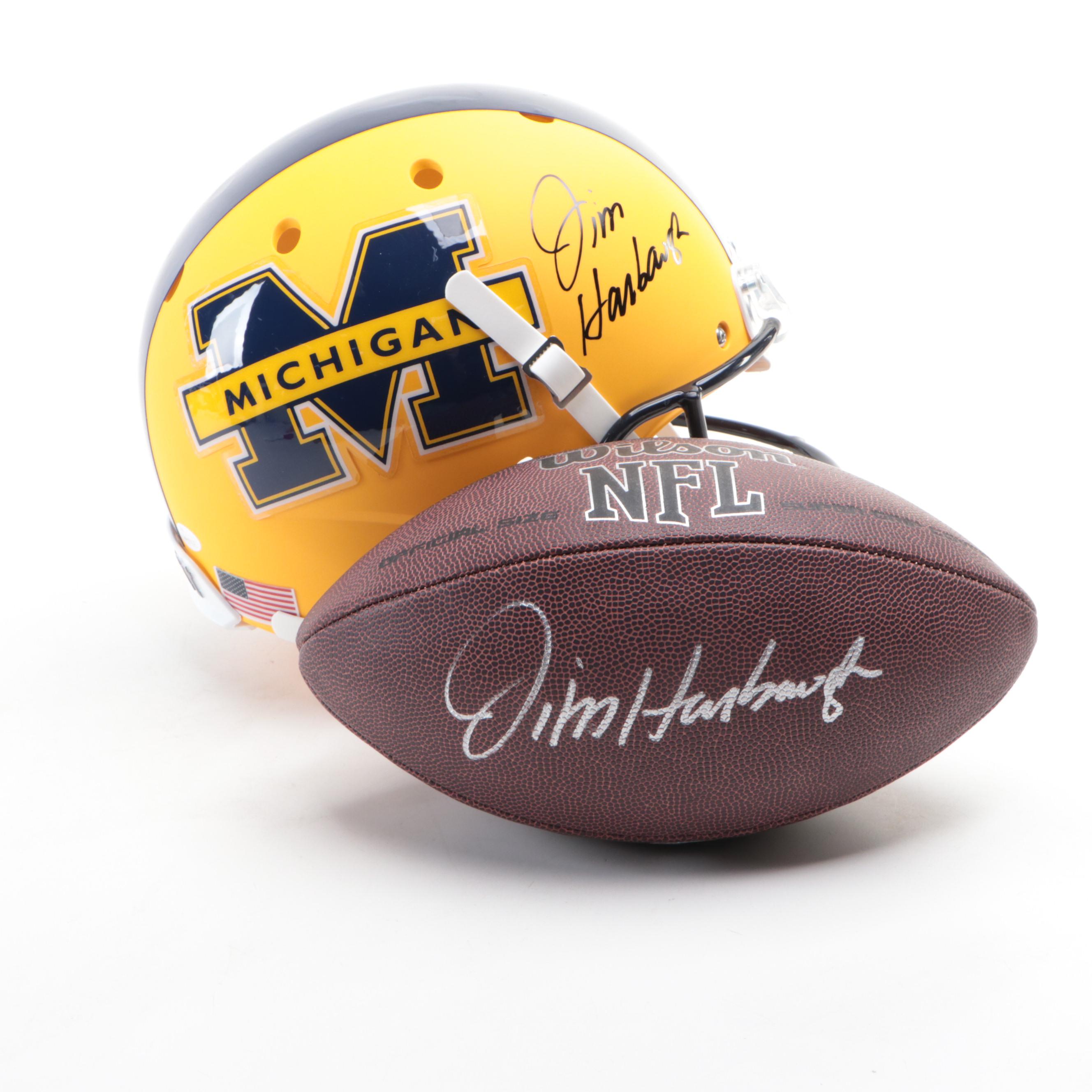 Jim Harbaugh Signed University of Michigan Full-Size Football Helmet and More