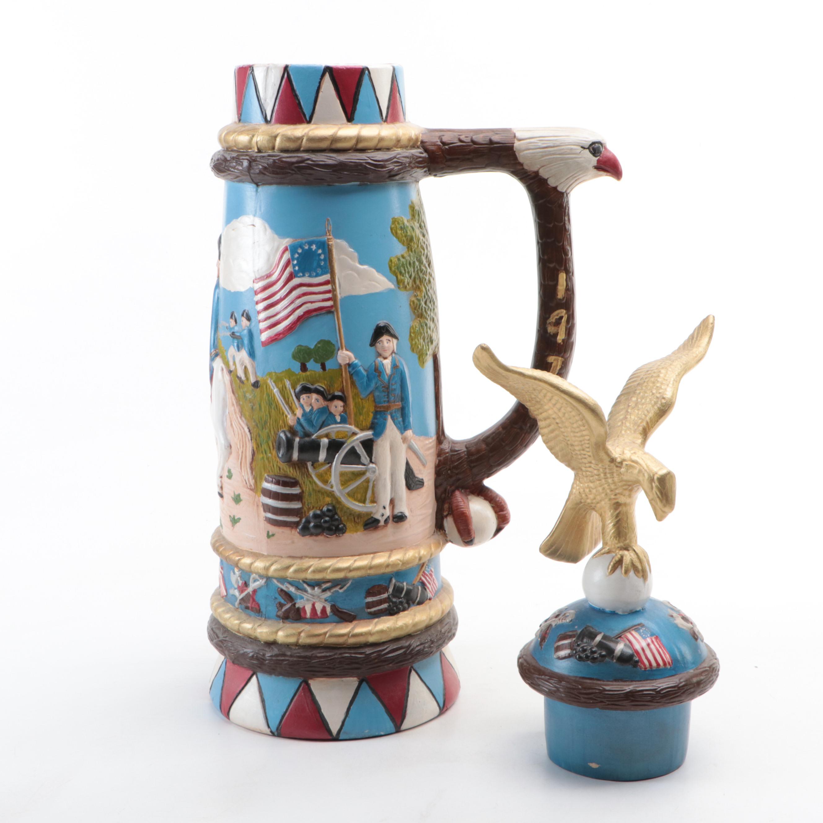 Hand-Painted Revolutionary War Motif Ceramic Oversized Beer Stein