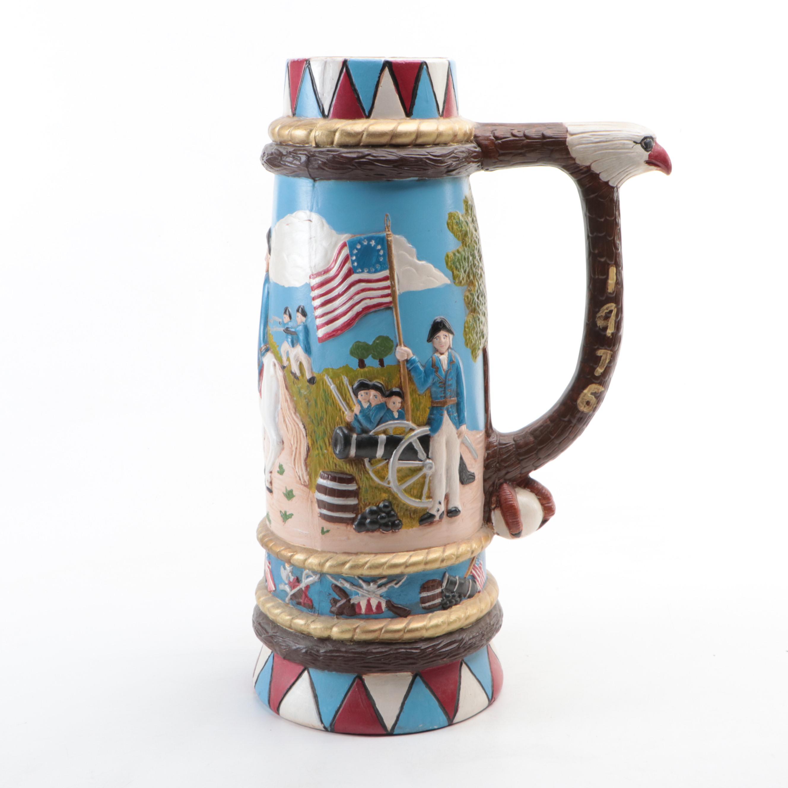 Hand-Painted Revolutionary War Motif Ceramic Oversized Beer Stein