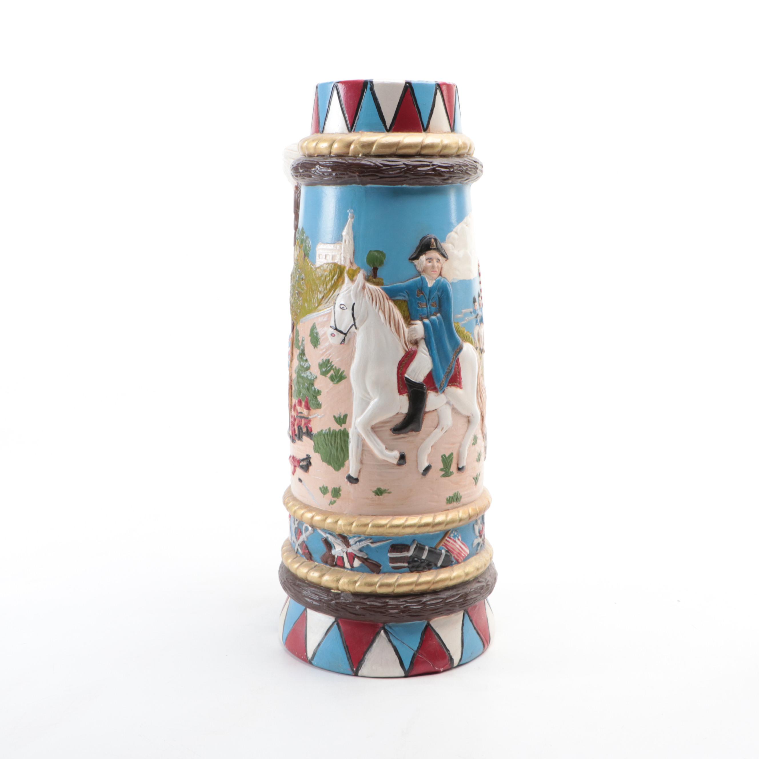 Hand-Painted Revolutionary War Motif Ceramic Oversized Beer Stein