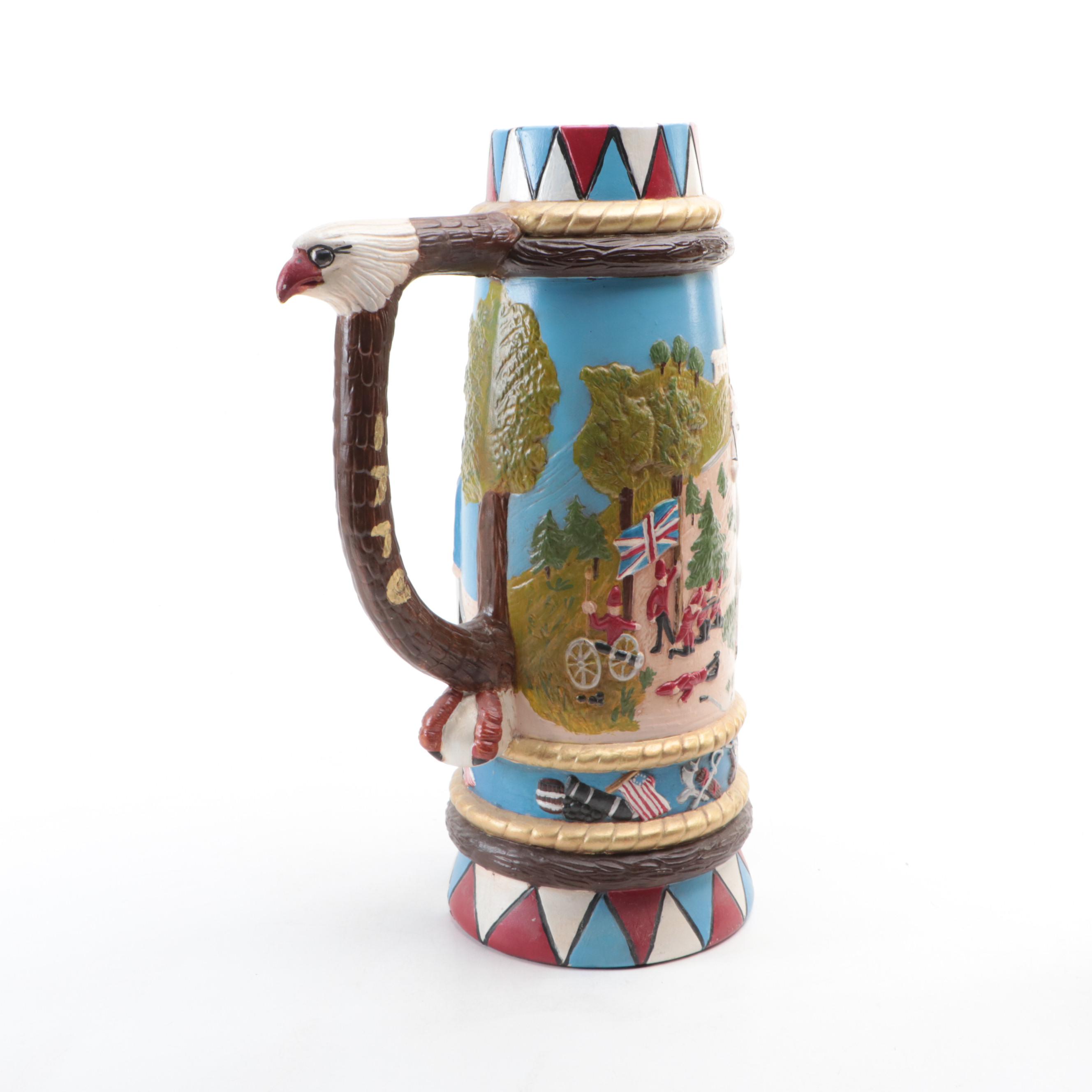 Hand-Painted Revolutionary War Motif Ceramic Oversized Beer Stein
