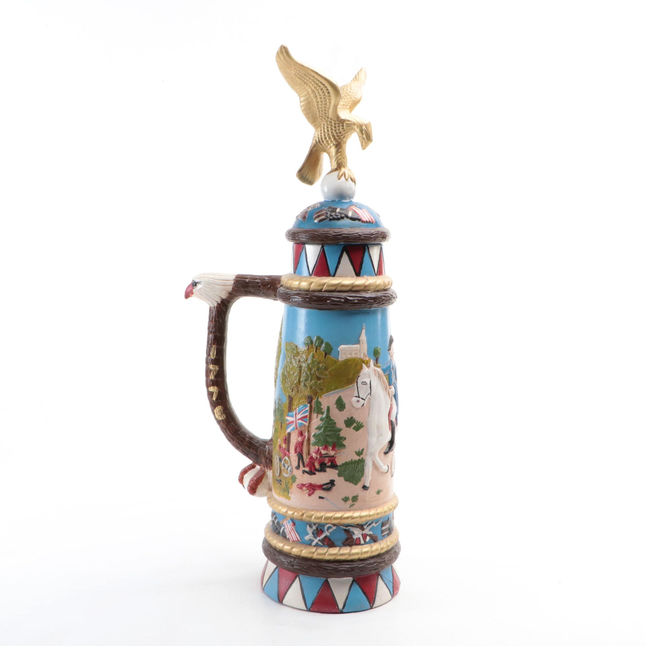 Hand-Painted Revolutionary War Motif Ceramic Oversized Beer Stein
