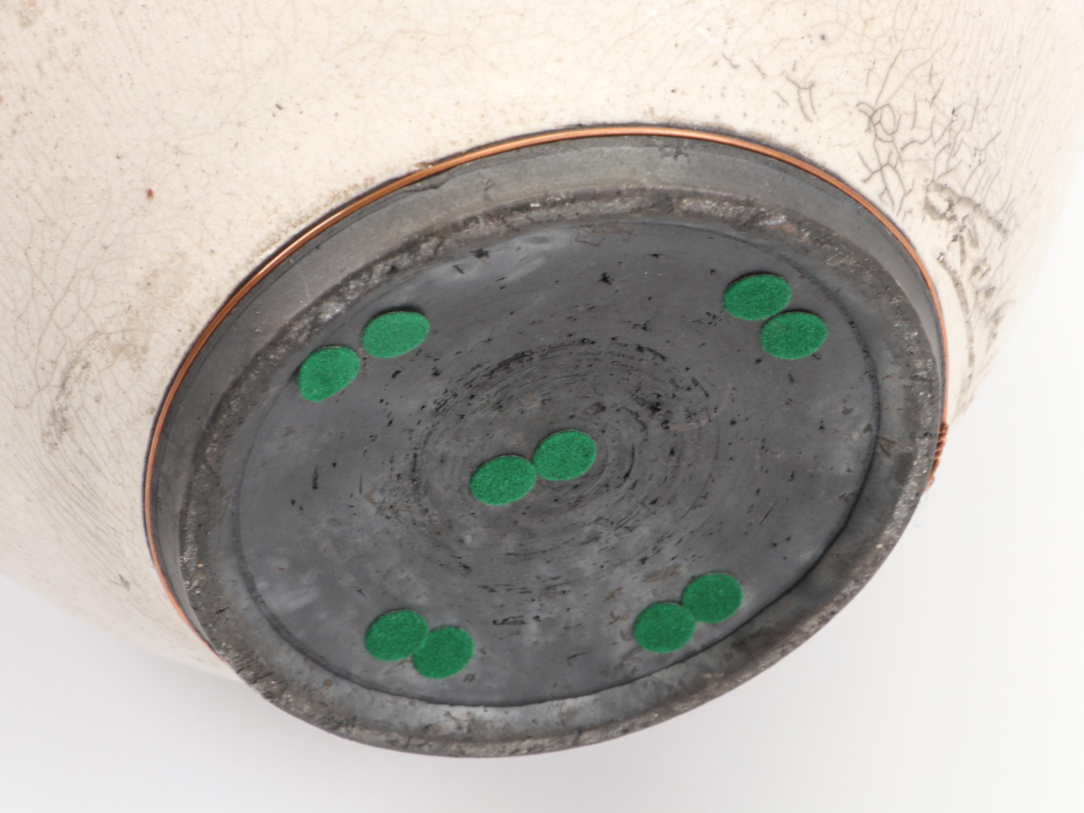 Handcrafted Art Pottery Raku Fired Ceramic, Metal and Wood Lidded Urn, 1988