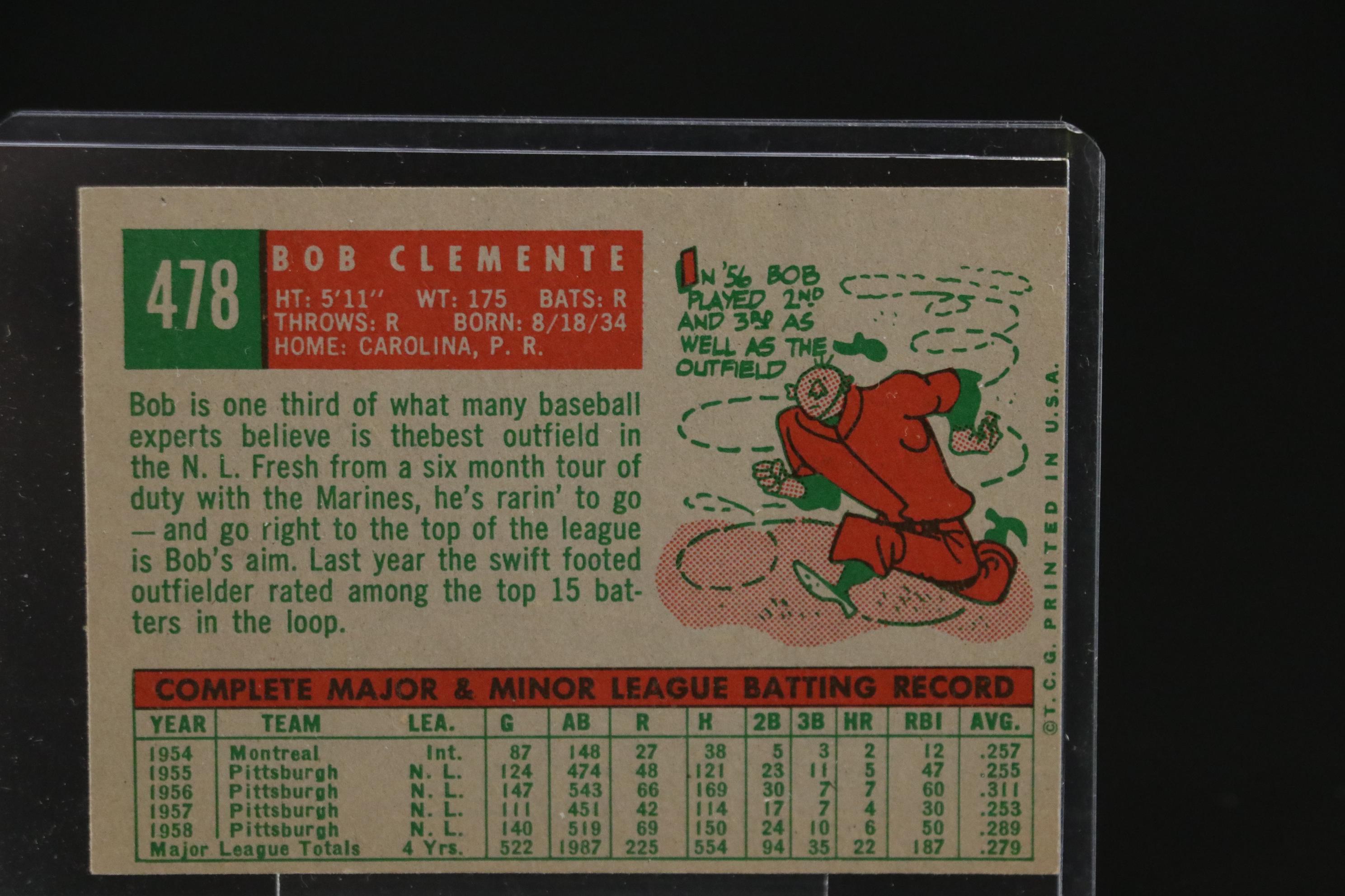 1959 Topps Roberto Clemente Pittsburgh Pirates #478 Baseball Card