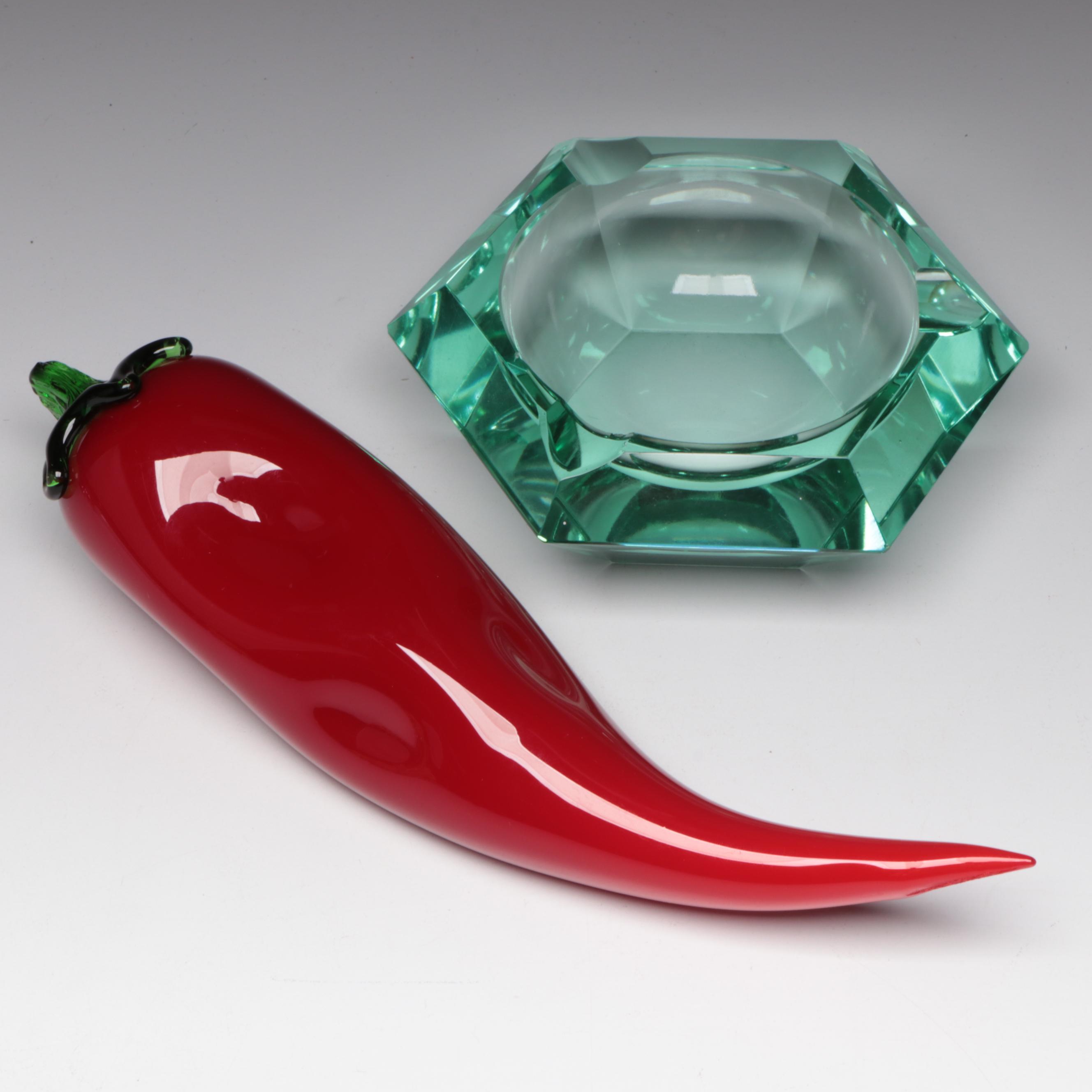 Art Glass Chili Pepper Figurine with Ashtray