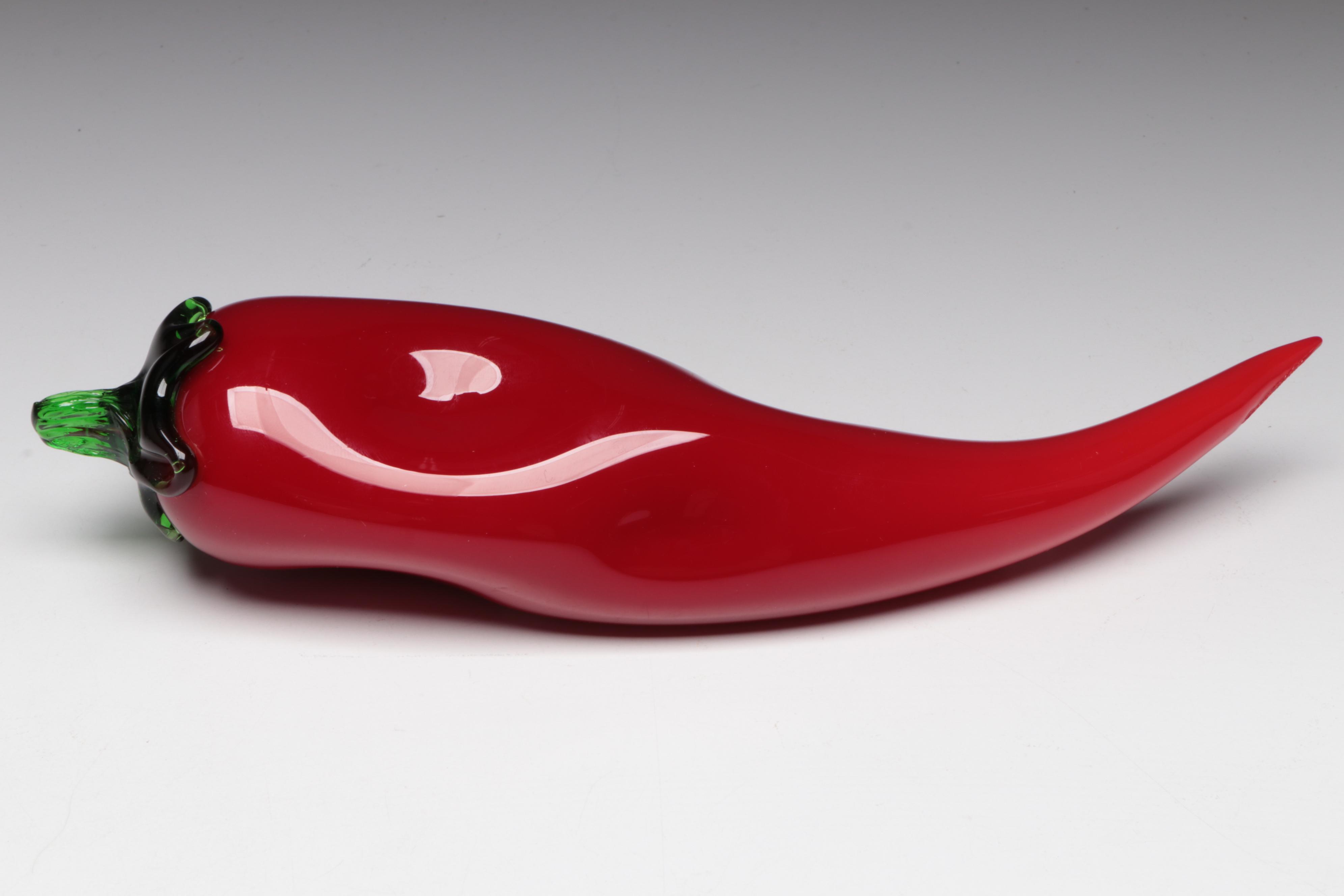 Art Glass Chili Pepper Figurine with Ashtray