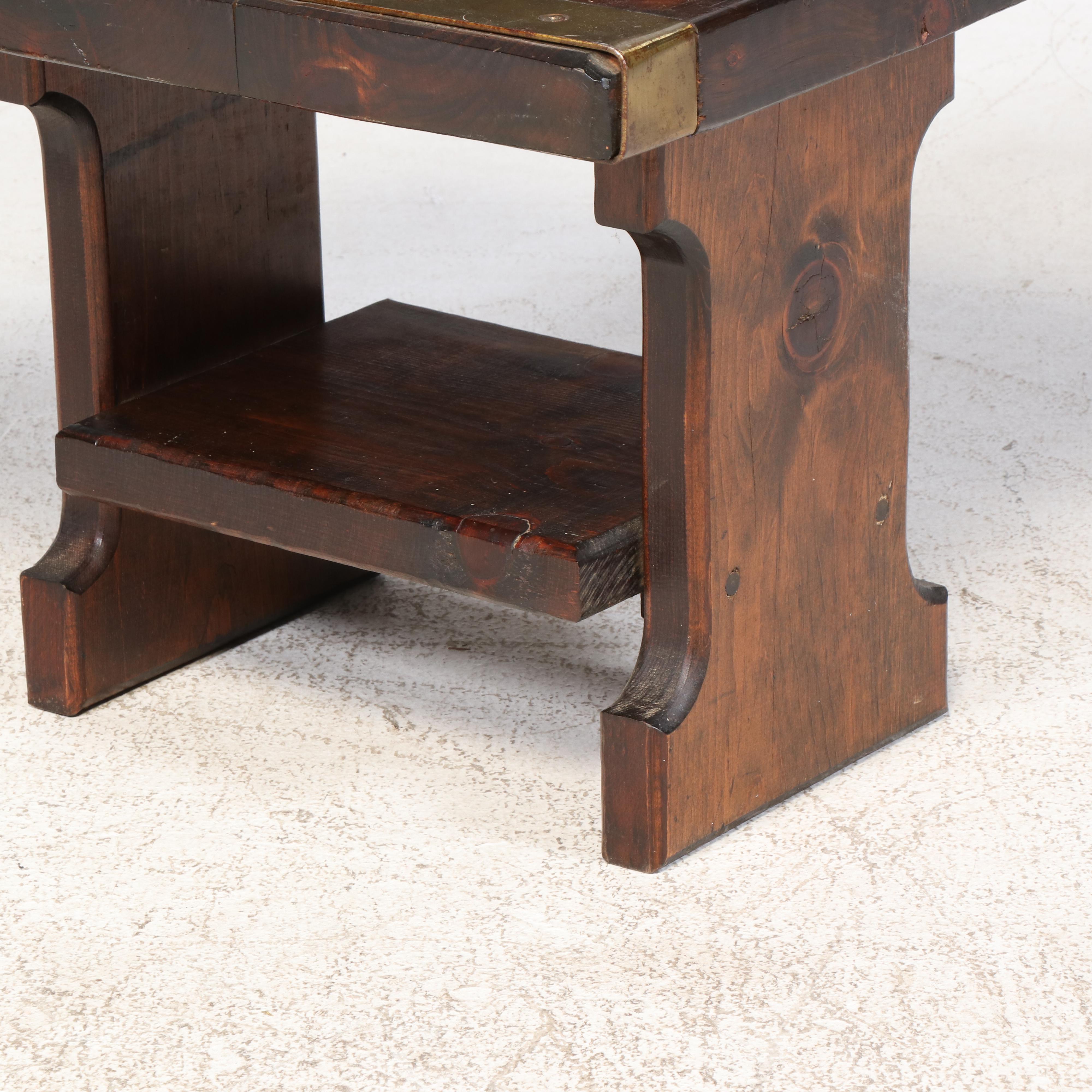 Oak Brass Bound Ships Hatch Cover Converted to Side Table, 20th Century