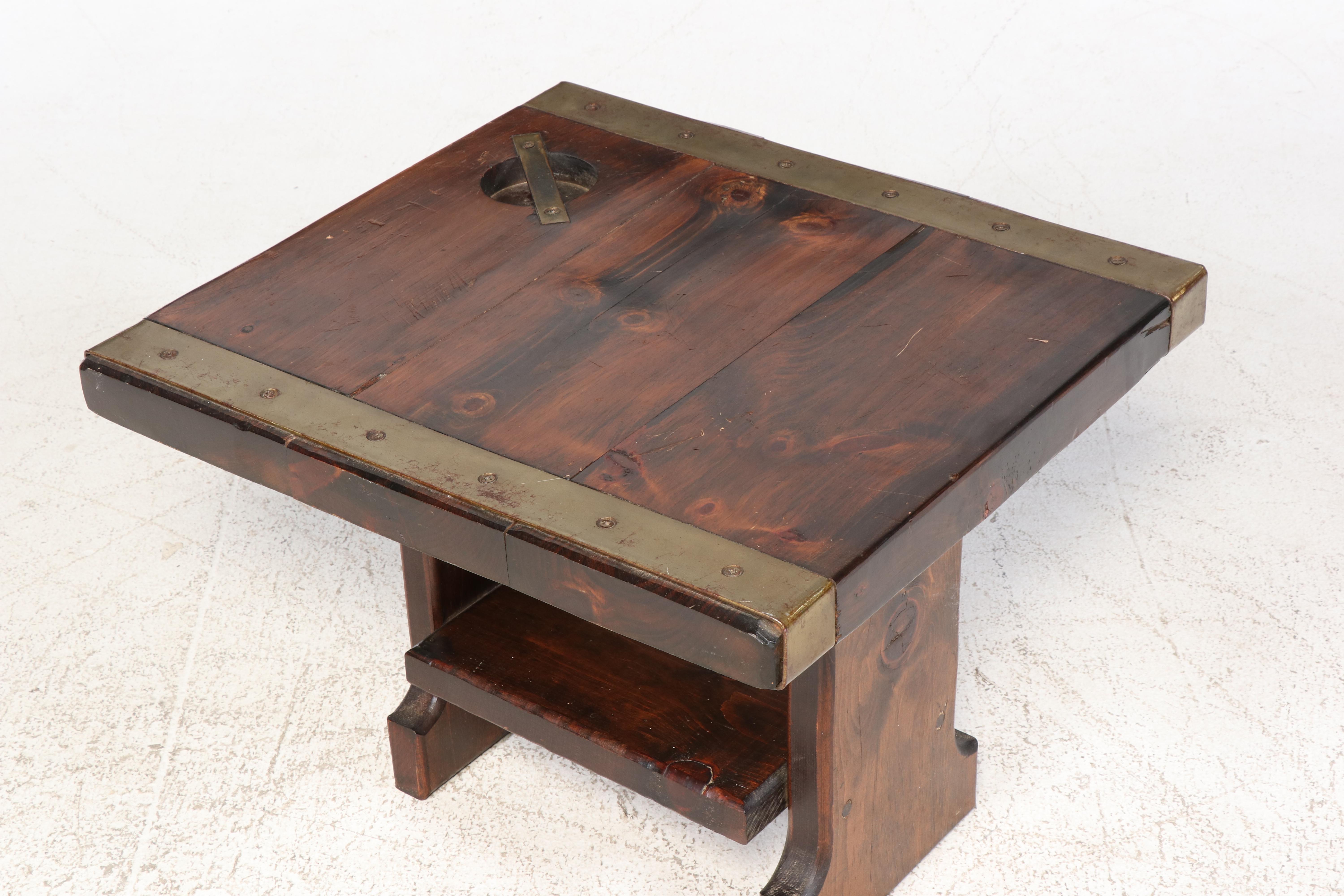 Oak Brass Bound Ships Hatch Cover Converted to Side Table, 20th Century