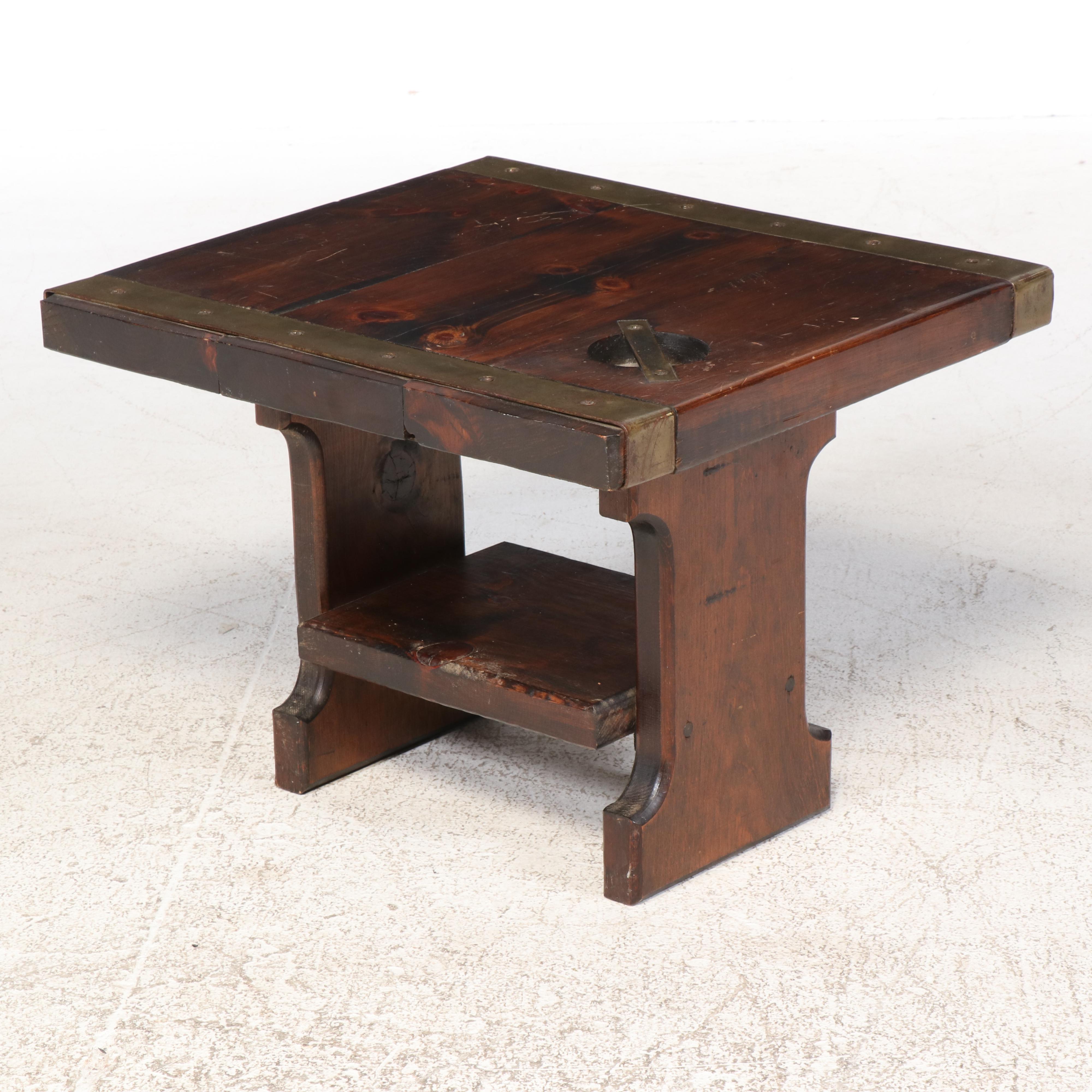 Oak Brass Bound Ships Hatch Cover Converted to Side Table, 20th Century