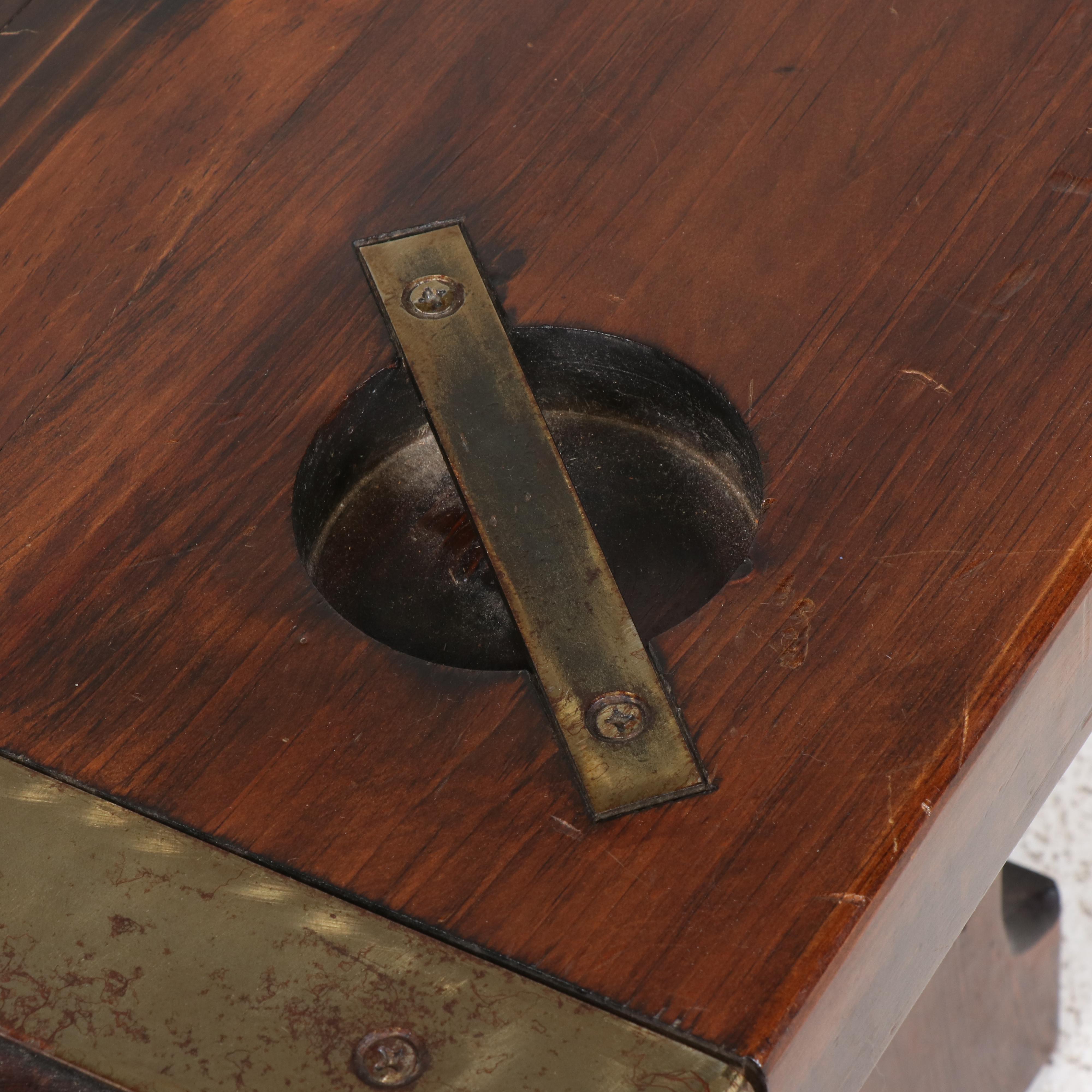 Oak Brass Bound Ships Hatch Cover Converted to Side Table, 20th Century
