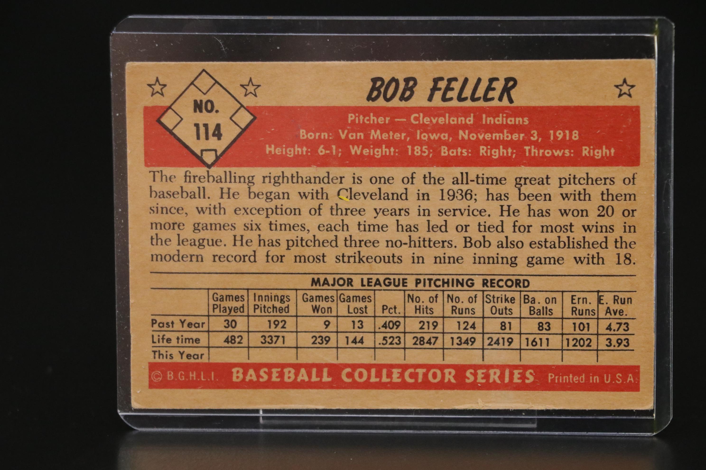 1953 Bowman Color Bob Feller Cleveland Indians #114 Baseball Card