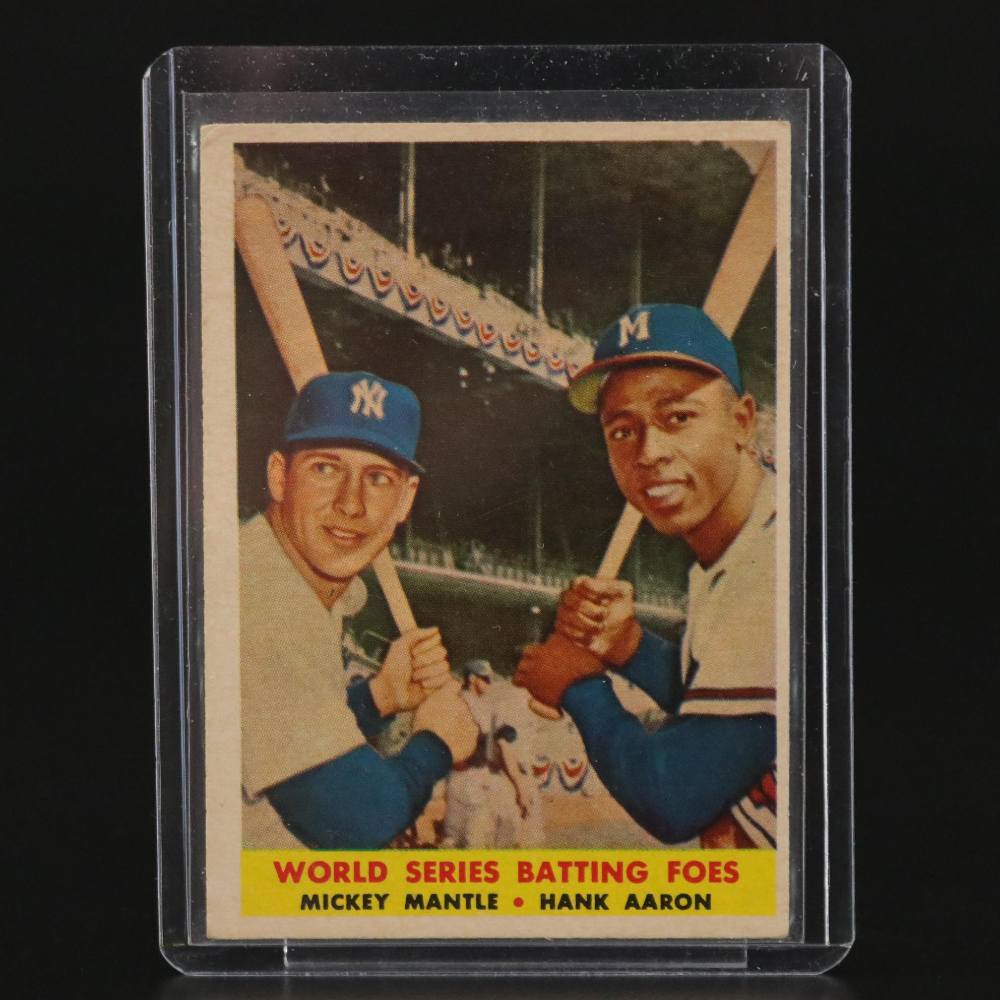 1958 Topps World Series Batting Foes Mickey Mantle Hank Aaron #418 Baseball Card