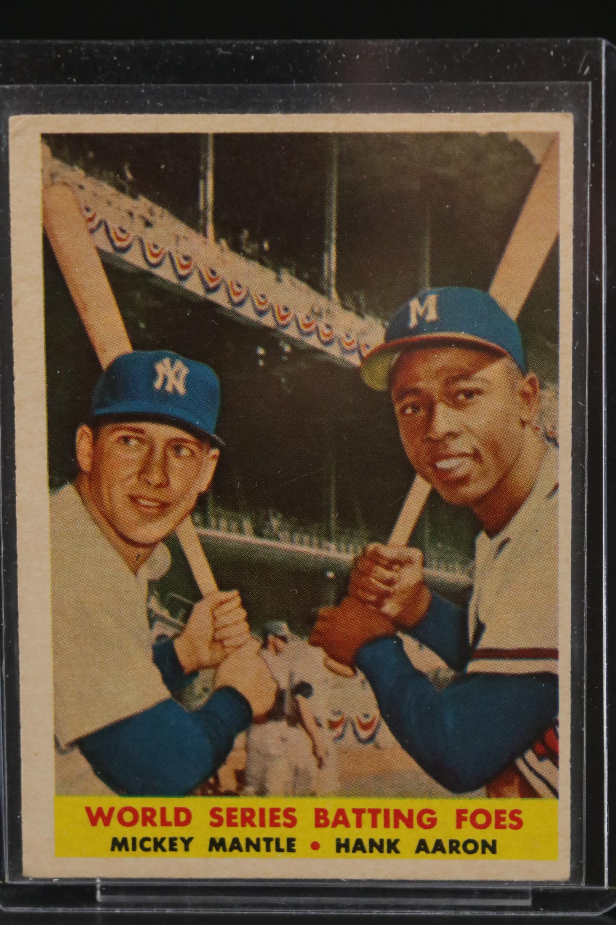 1958 Topps World Series Batting Foes Mickey Mantle Hank Aaron #418 Baseball Card